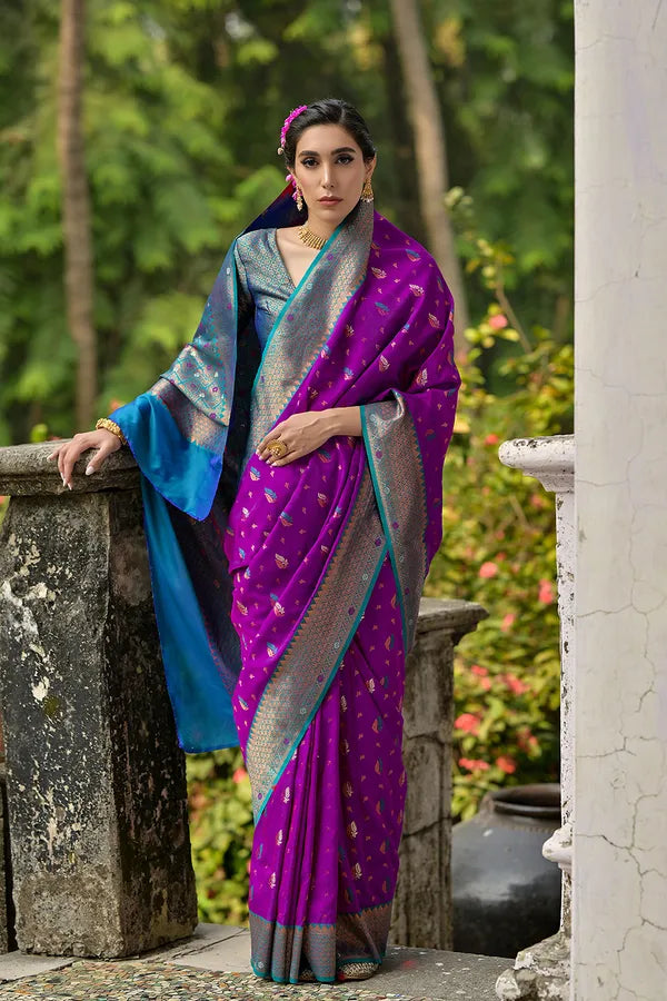 Buy MySilkLove Pansy Purple Woven Banarasi Saree Online