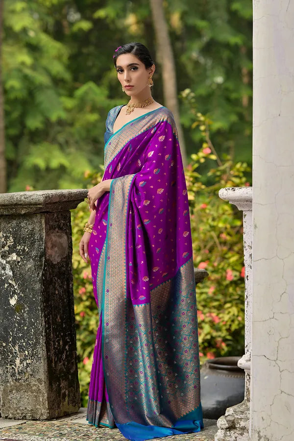 Buy MySilkLove Pansy Purple Woven Banarasi Saree Online