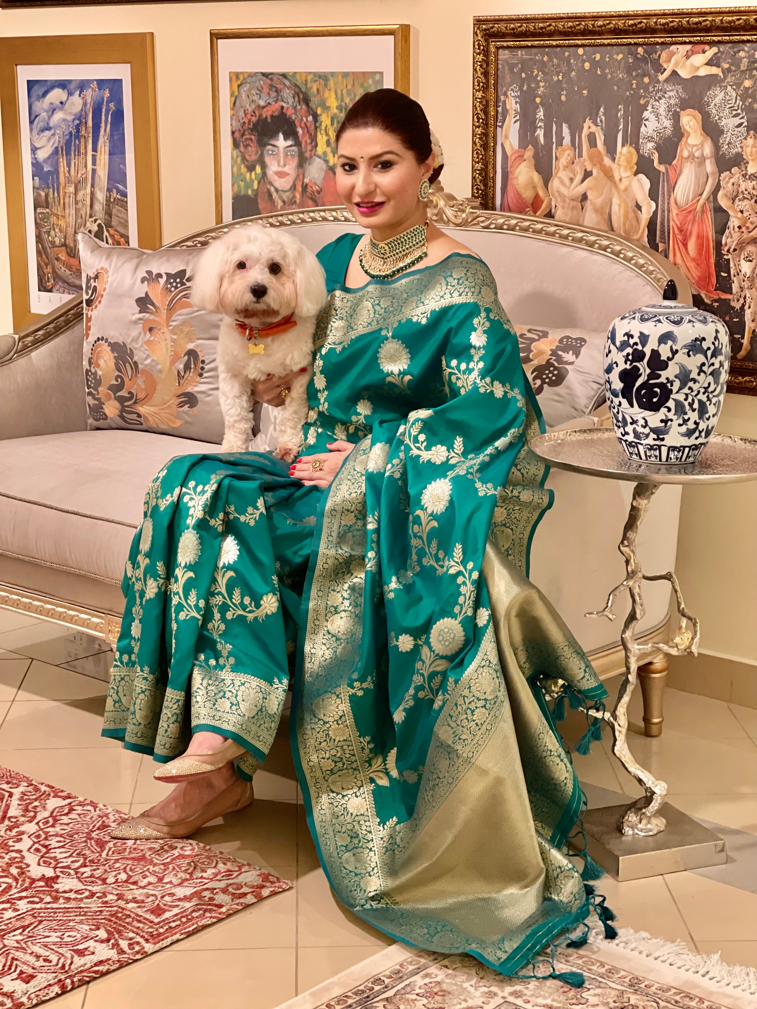 Buy MySilkLove Pine Green Woven Banarasi Silk Saree Online