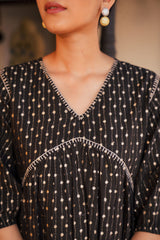 Midnight Black Thread Handmade Embroidery Dress