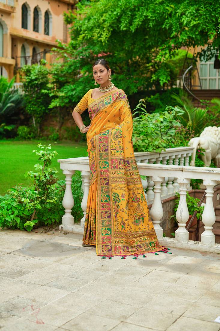 MySilkLove Anzac Yellow Kashmiri Woven Banarasi Silk Saree