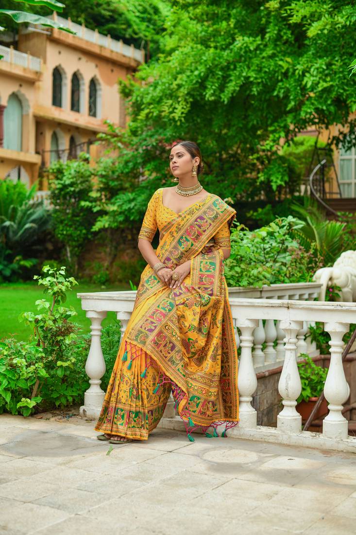 Anzac Yellow Kashmiri Woven Banarasi Silk Saree