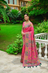 Wild Pink Kashmiri Woven Banarasi Silk Saree