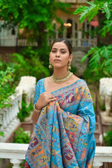 Downy Green Kashmiri Woven Banarasi Silk Saree