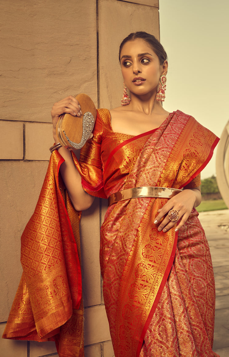 MySilkLove Orange Shade Banarasi Handloom Weaving Silk