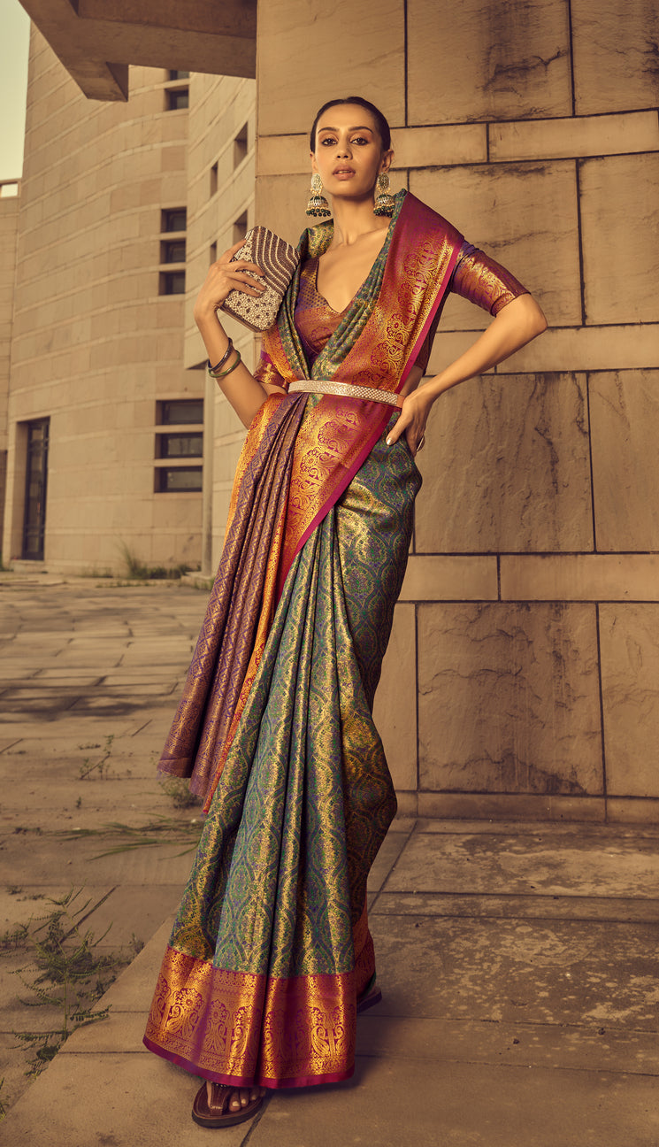Buy MySilkLove Silver Grey Banarasi Handloom Woven Silk Saree Online