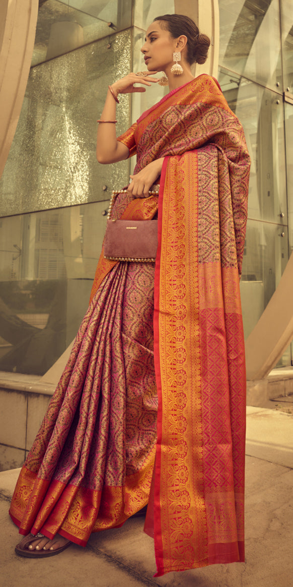 Buy MySilkLove Pine Purple Banarasi Handloom Woven Silk Saree Online