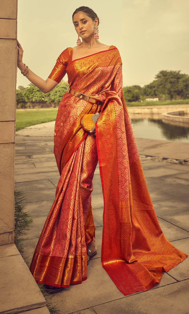 Buy MySilkLove Orange Shade Banarasi Handloom Weaving Silk Online