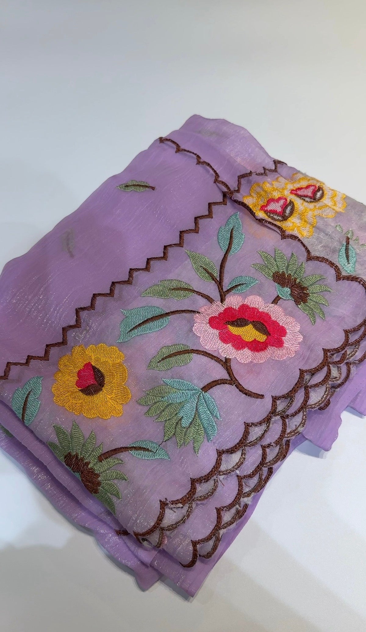 Buy MySilkLove Cornsilk Yellow Floral Embroidery Crunchy Chiffon Saree Online