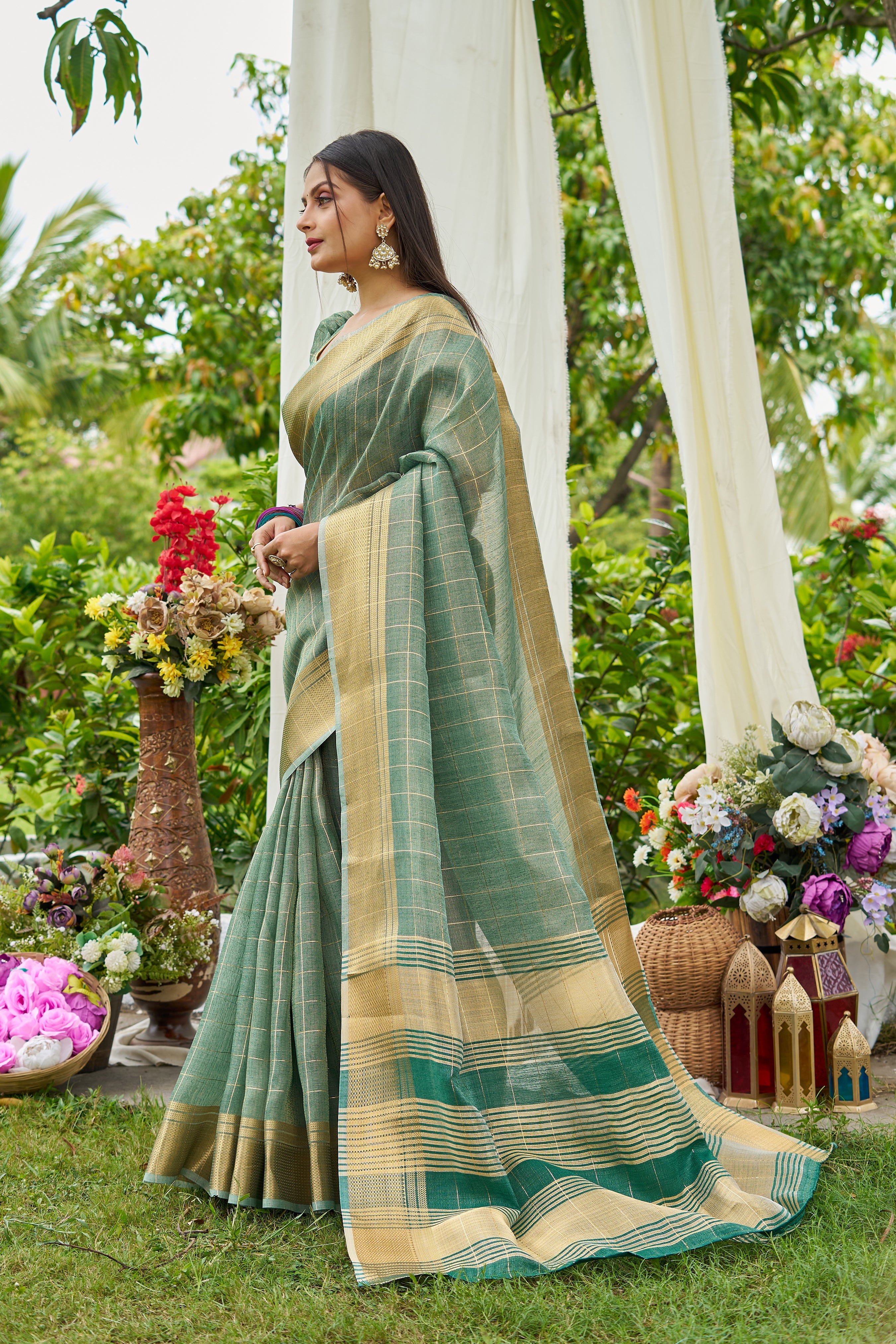 MySilkLove Fern Green Tissue Woven Saree