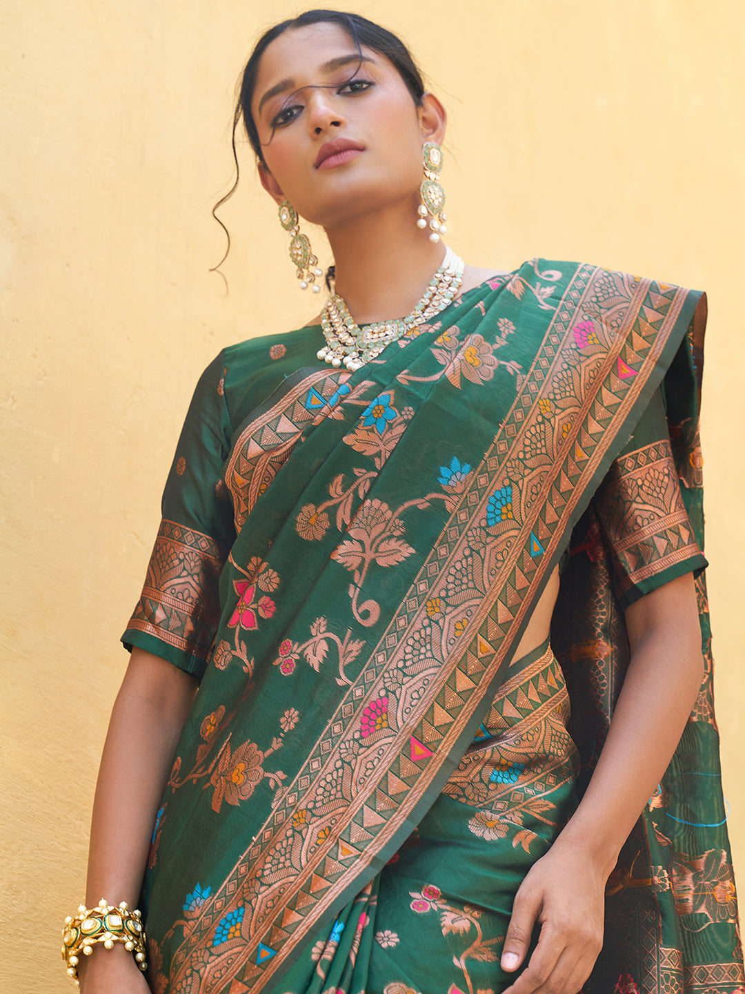 MySilkLove Rashmika Mandana collection Viridian Green Woven Handloom Saree