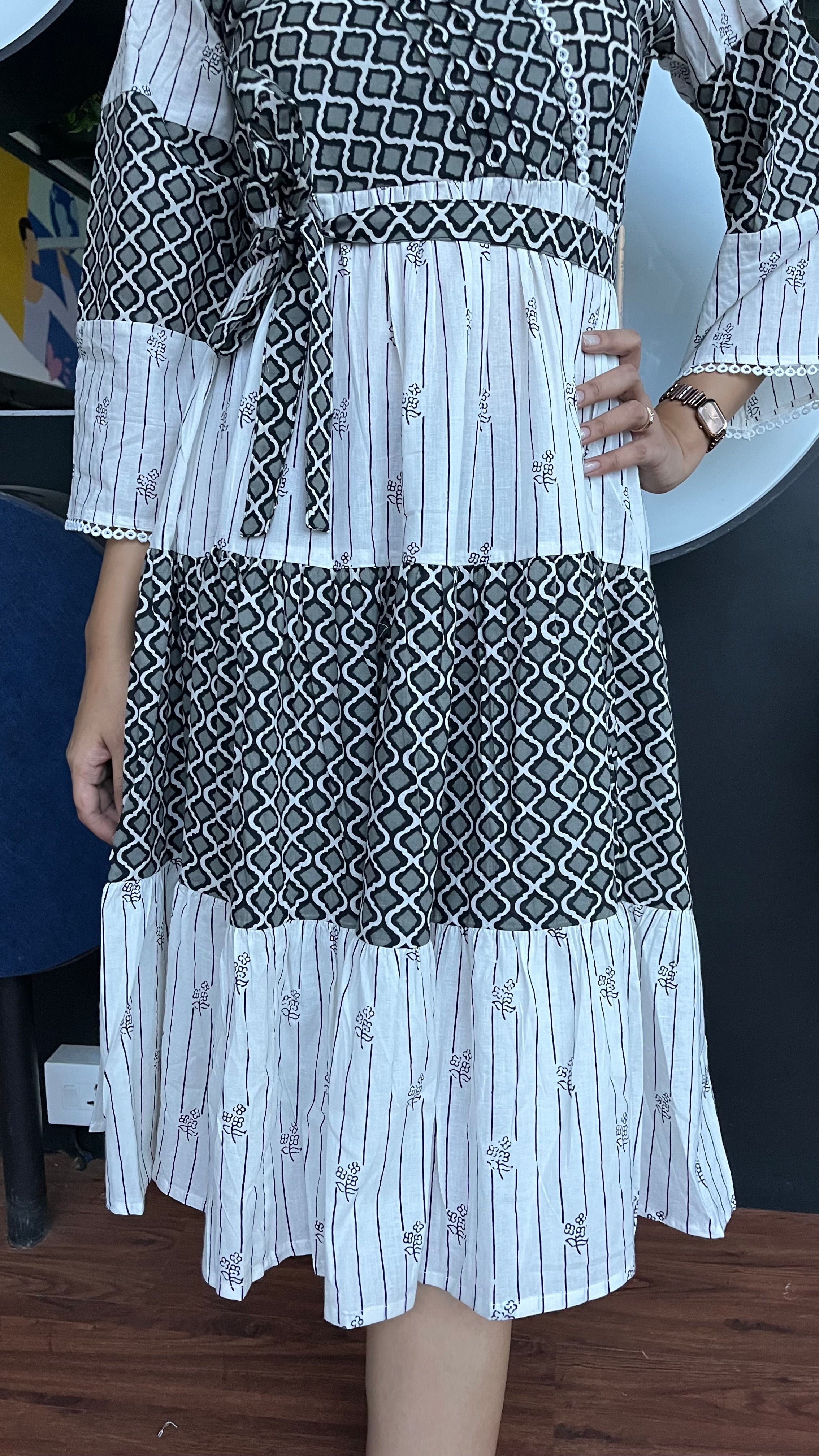Buy MySilkLove Outer Space Black and White Ethnic Motifs Indie Gal Dress Online