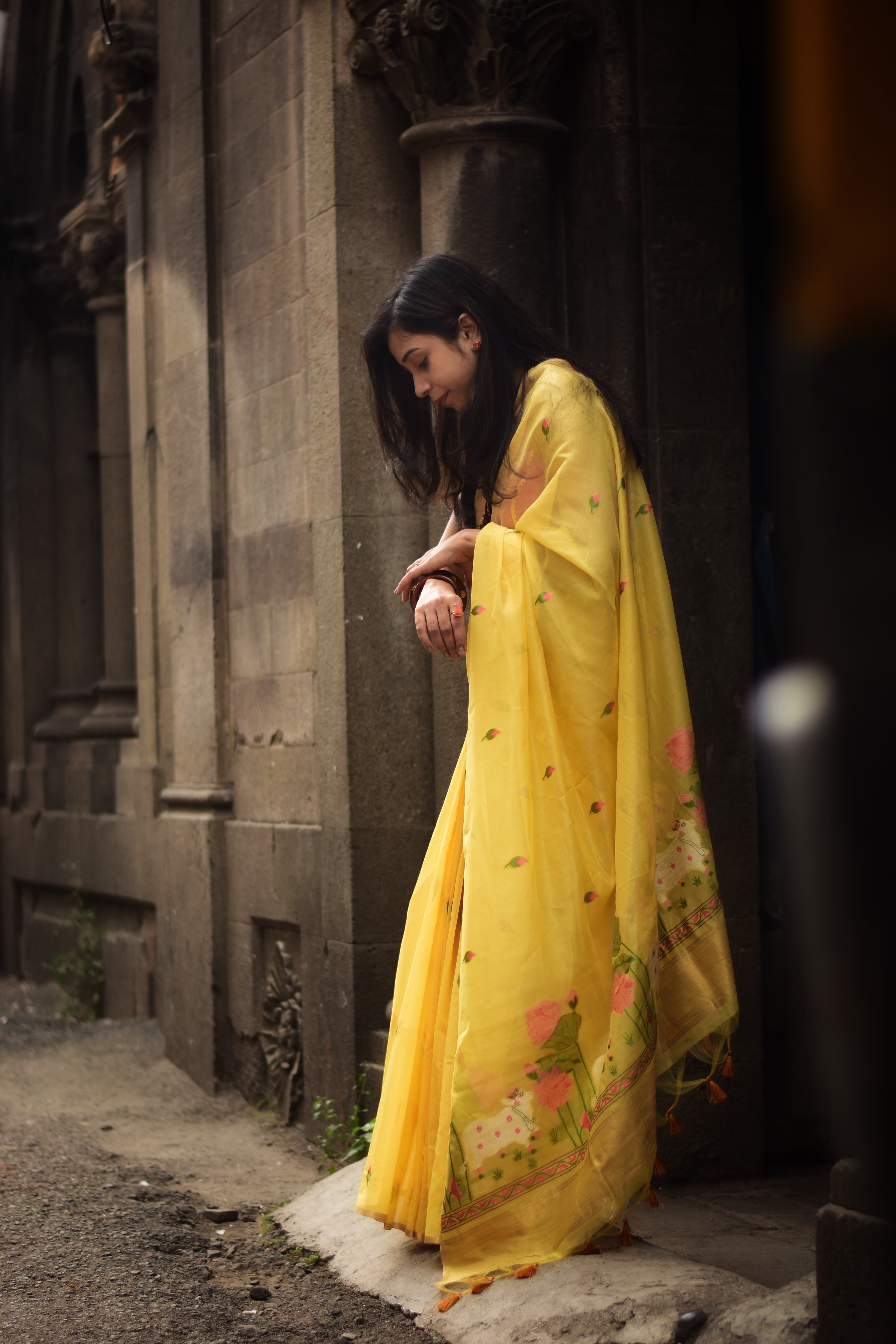 Buy MySilkLove Apricot Yellow Cotton Handloom Pichwai Saree Online