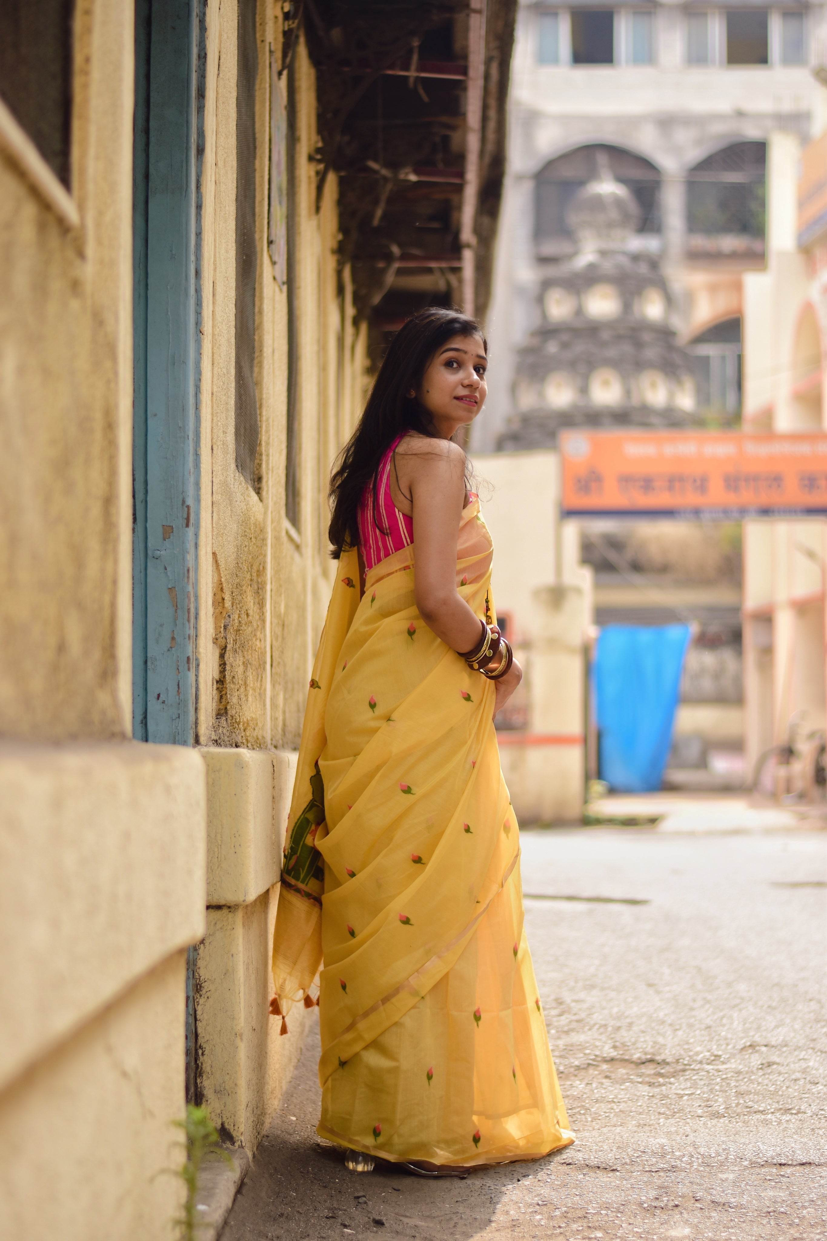 Buy MySilkLove Apricot Yellow Cotton Handloom Pichwai Saree Online