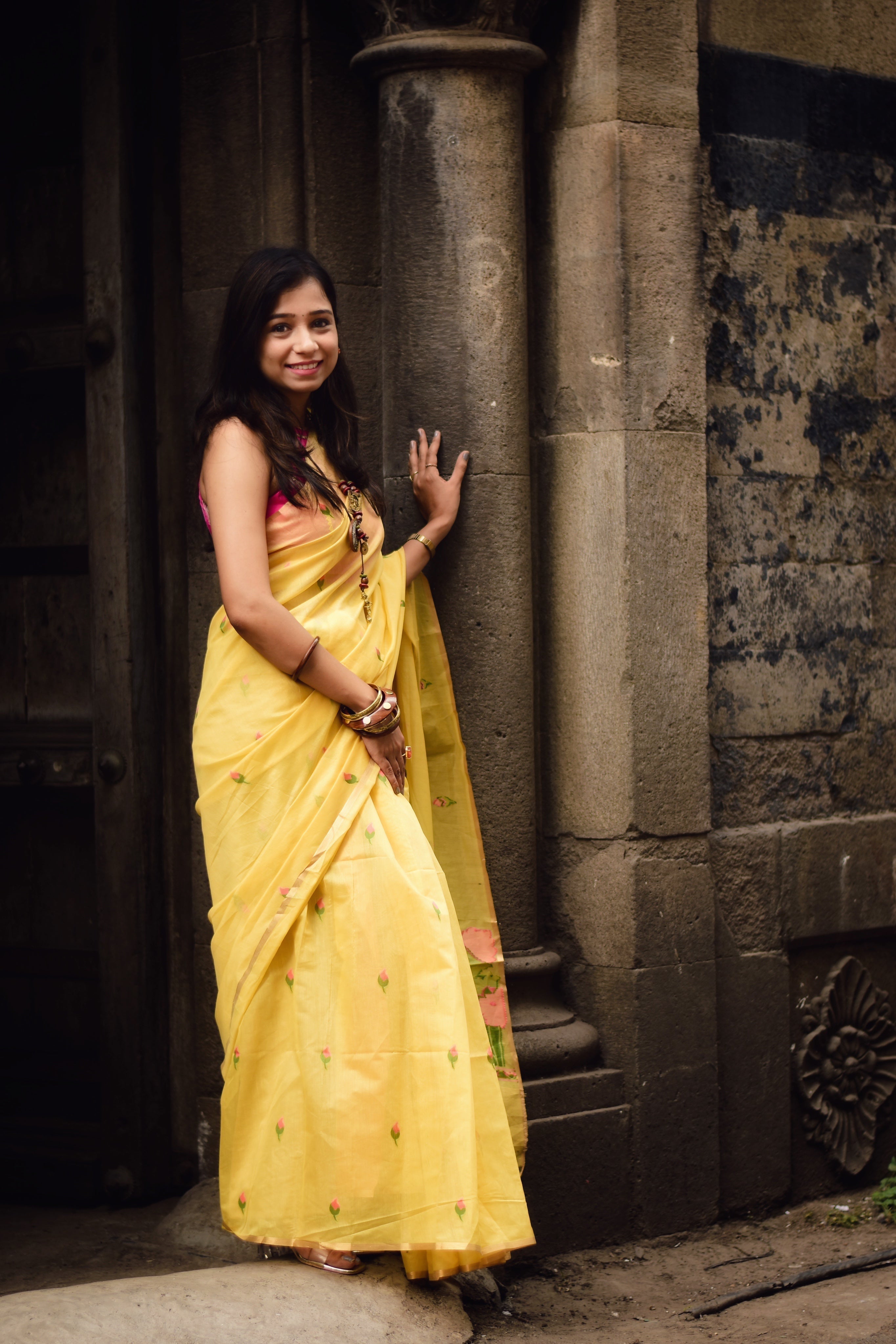 Buy MySilkLove Apricot Yellow Cotton Handloom Pichwai Saree Online