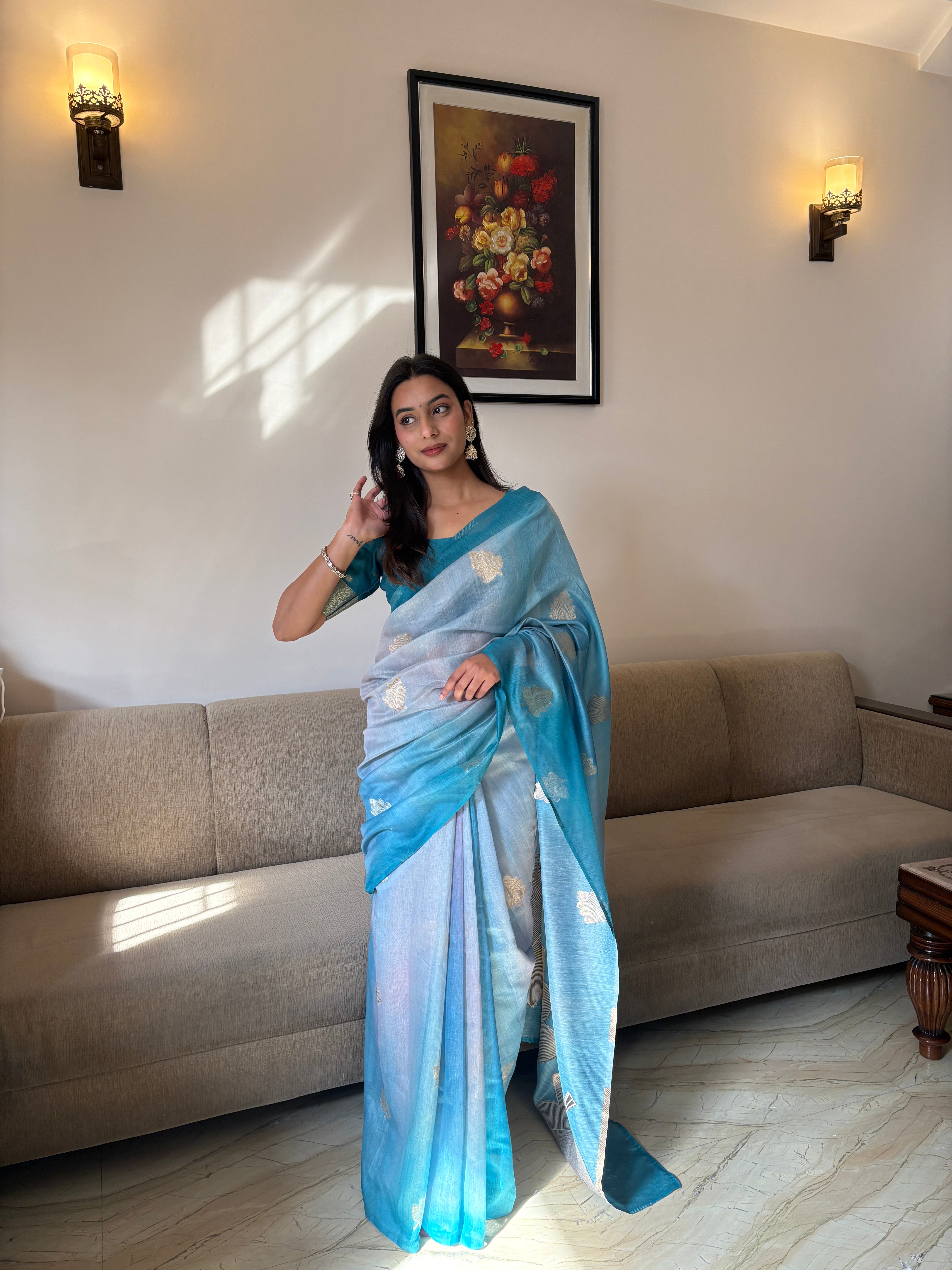 Buy MySilkLove Surfie Blue Banarasi Handloom  Silk Saree Online