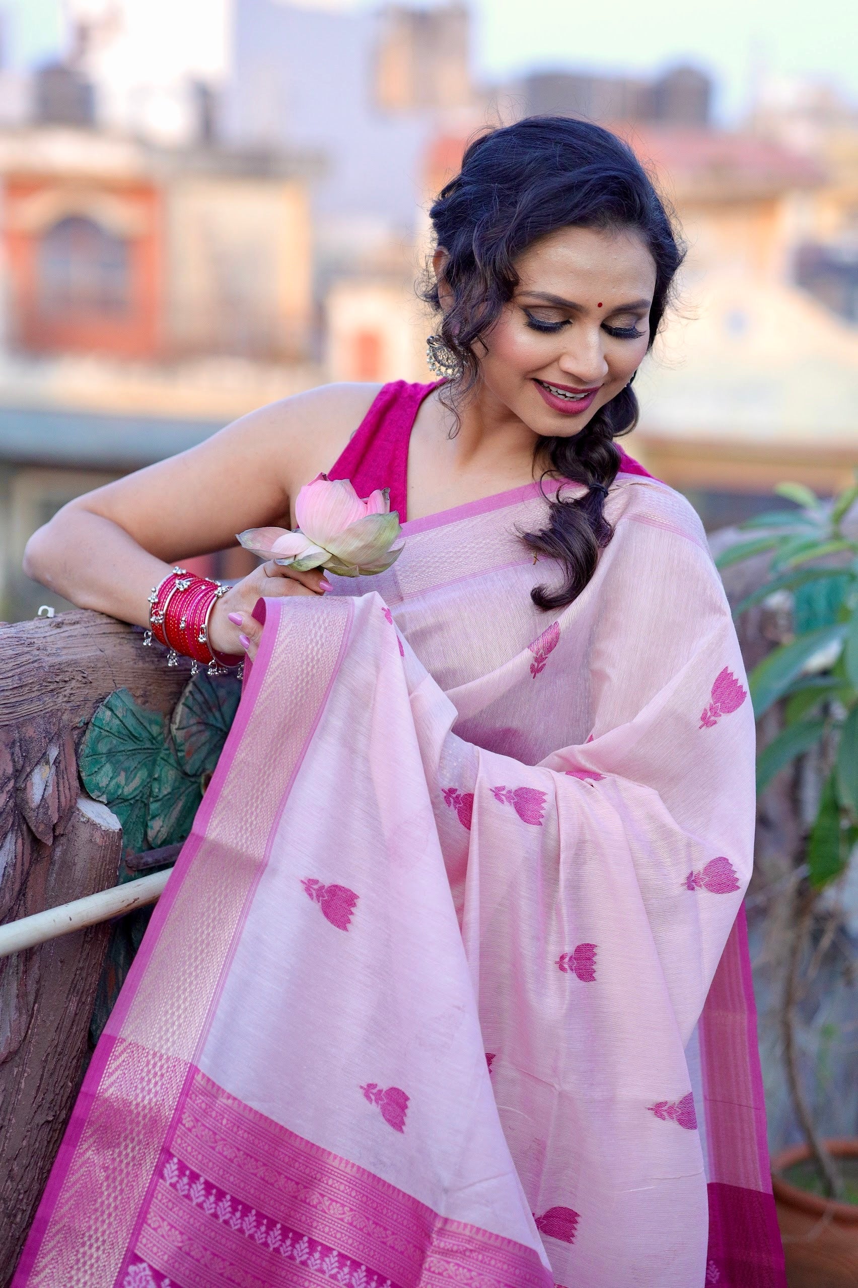 Buy MySilkLove Amaranth Pink Woven Modal Cotton Saree Online