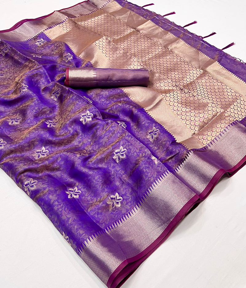 Razzmic Berry Purple Dual Tone Banarasi Organza Silk Saree – MySilkLove