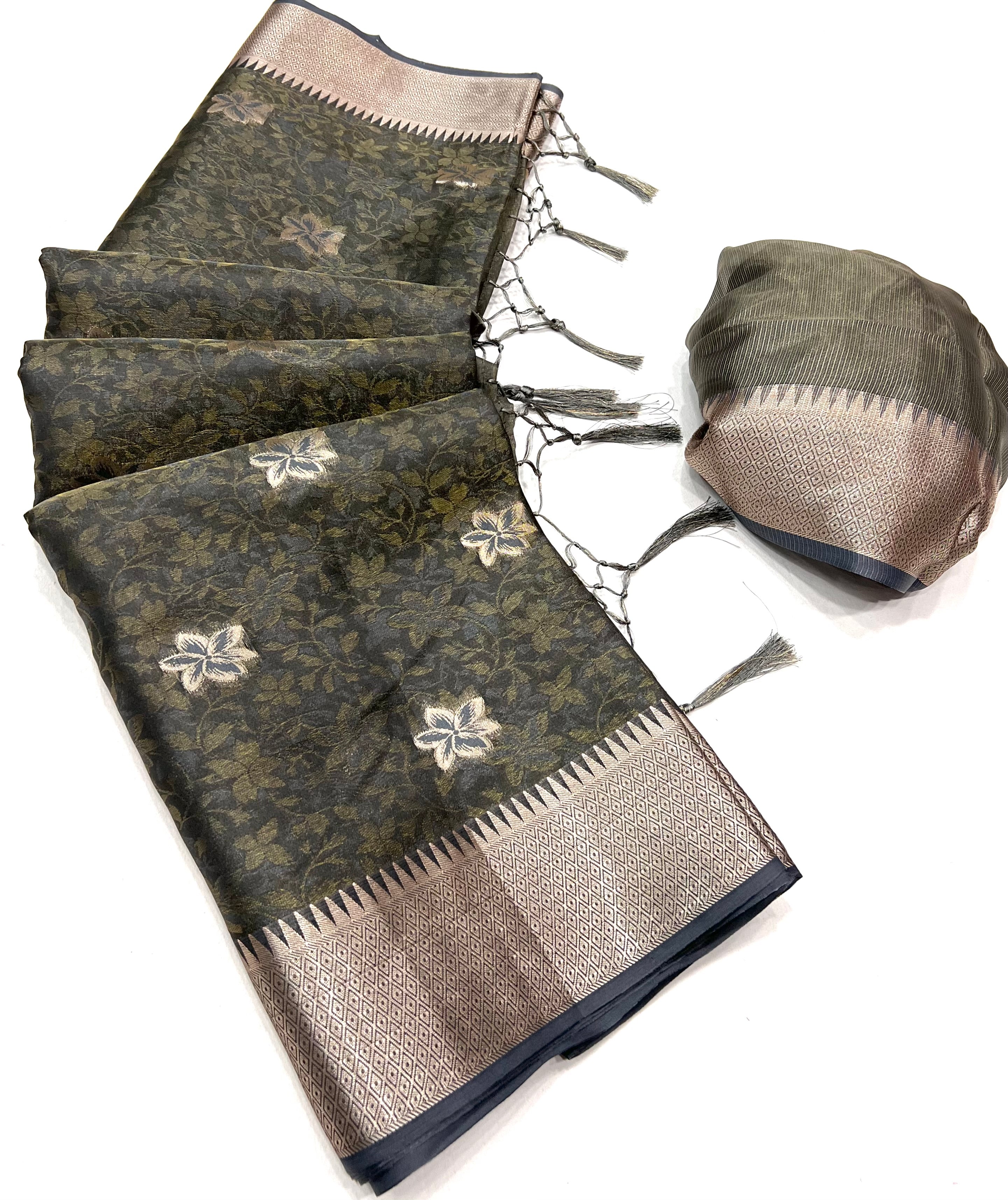 Buy MySilkLove Cement Grey Dual Tone Banarasi Organza Silk Saree Online