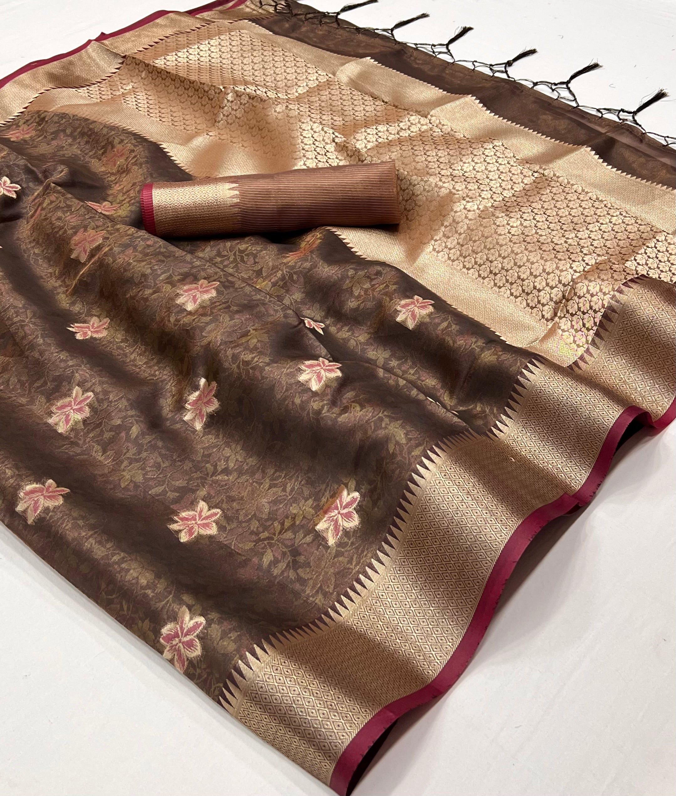 Buy MySilkLove Deep Fir Brown Dual Tone Banarasi Organza Silk Saree Online