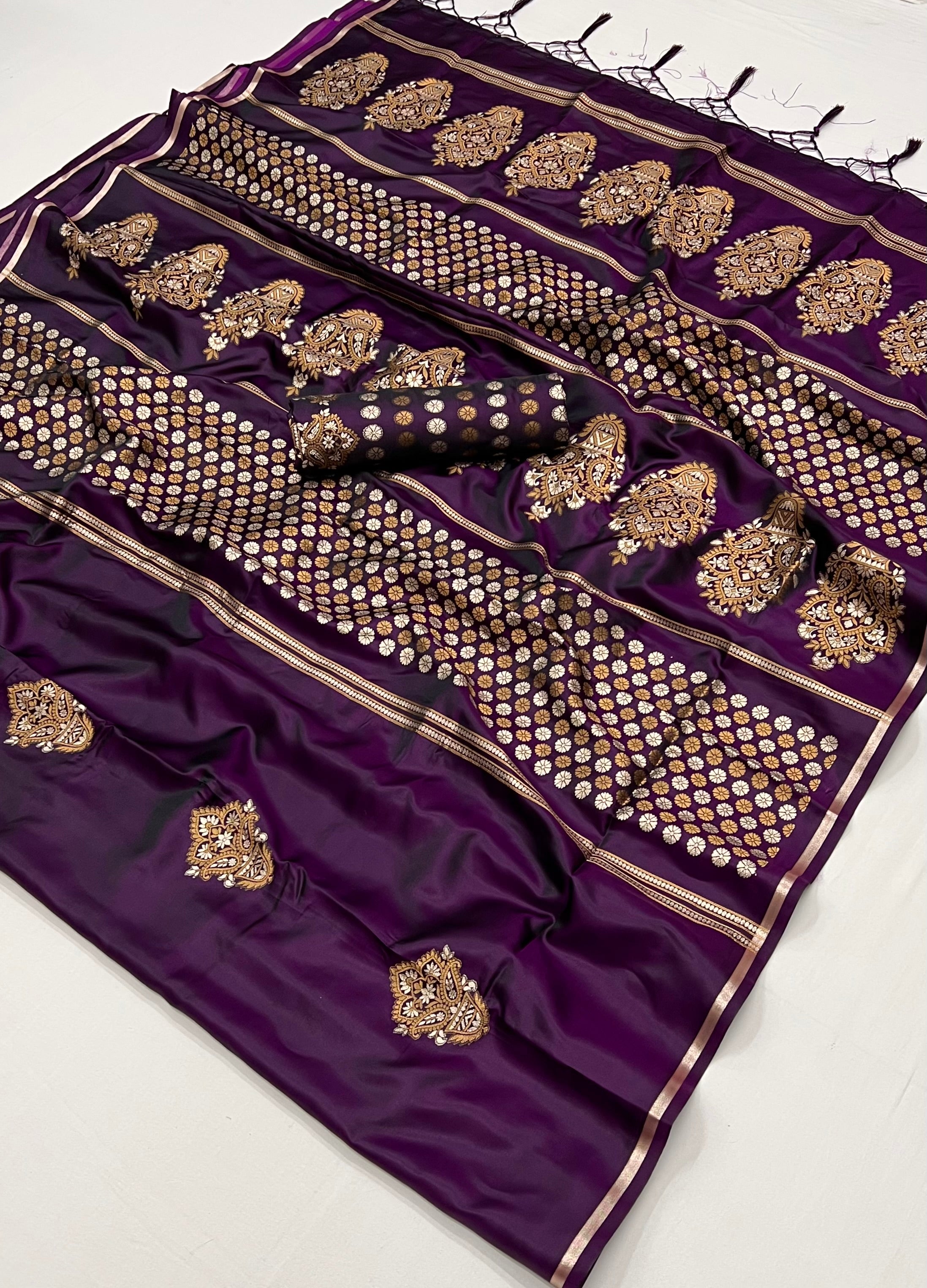 Buy MySilkLove Eggplant Purple Woven Banarasi Satin Silk Saree Online