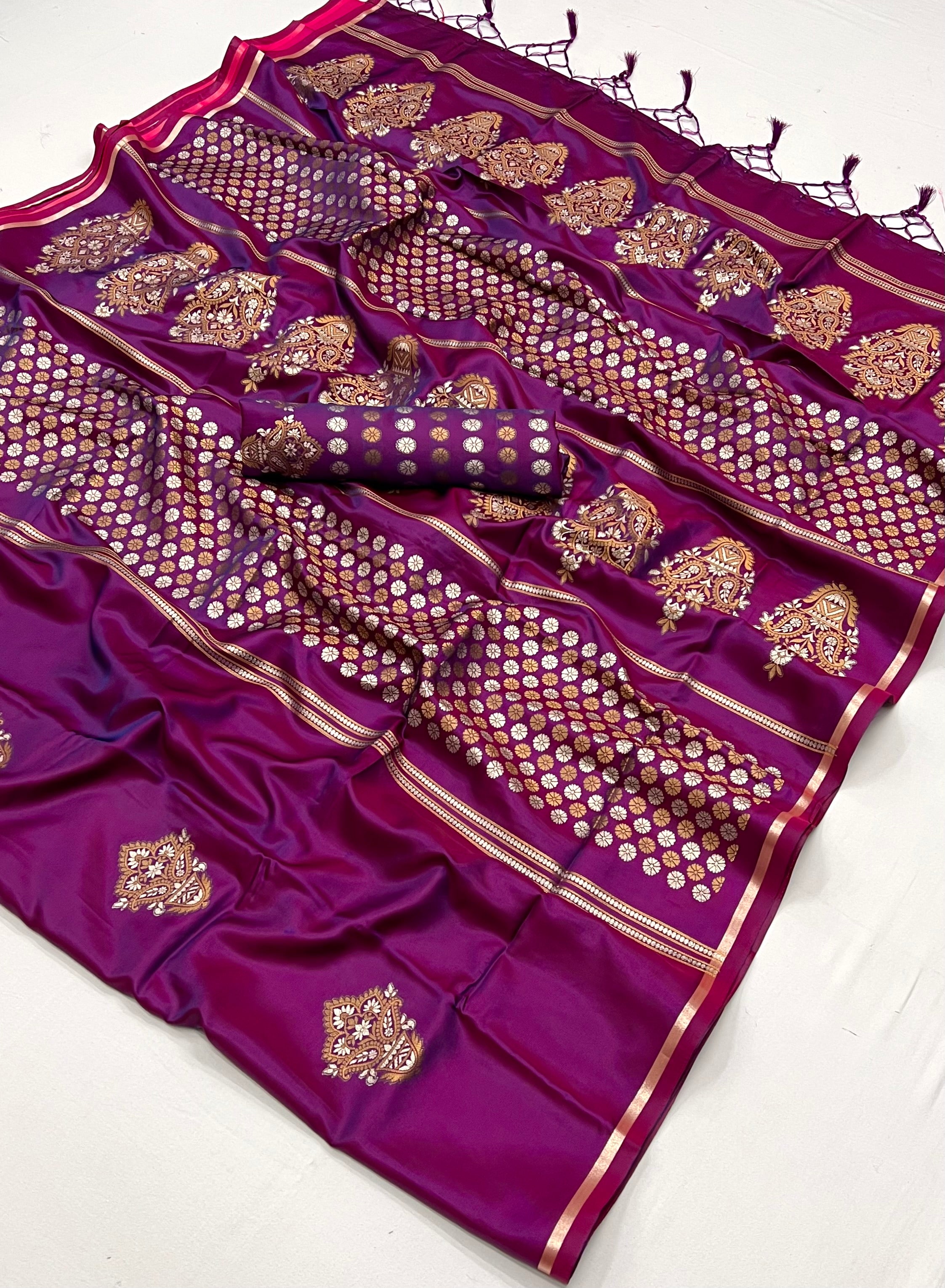 Buy MySilkLove Strikemaster Purple Woven Banarasi Satin Silk Saree Online