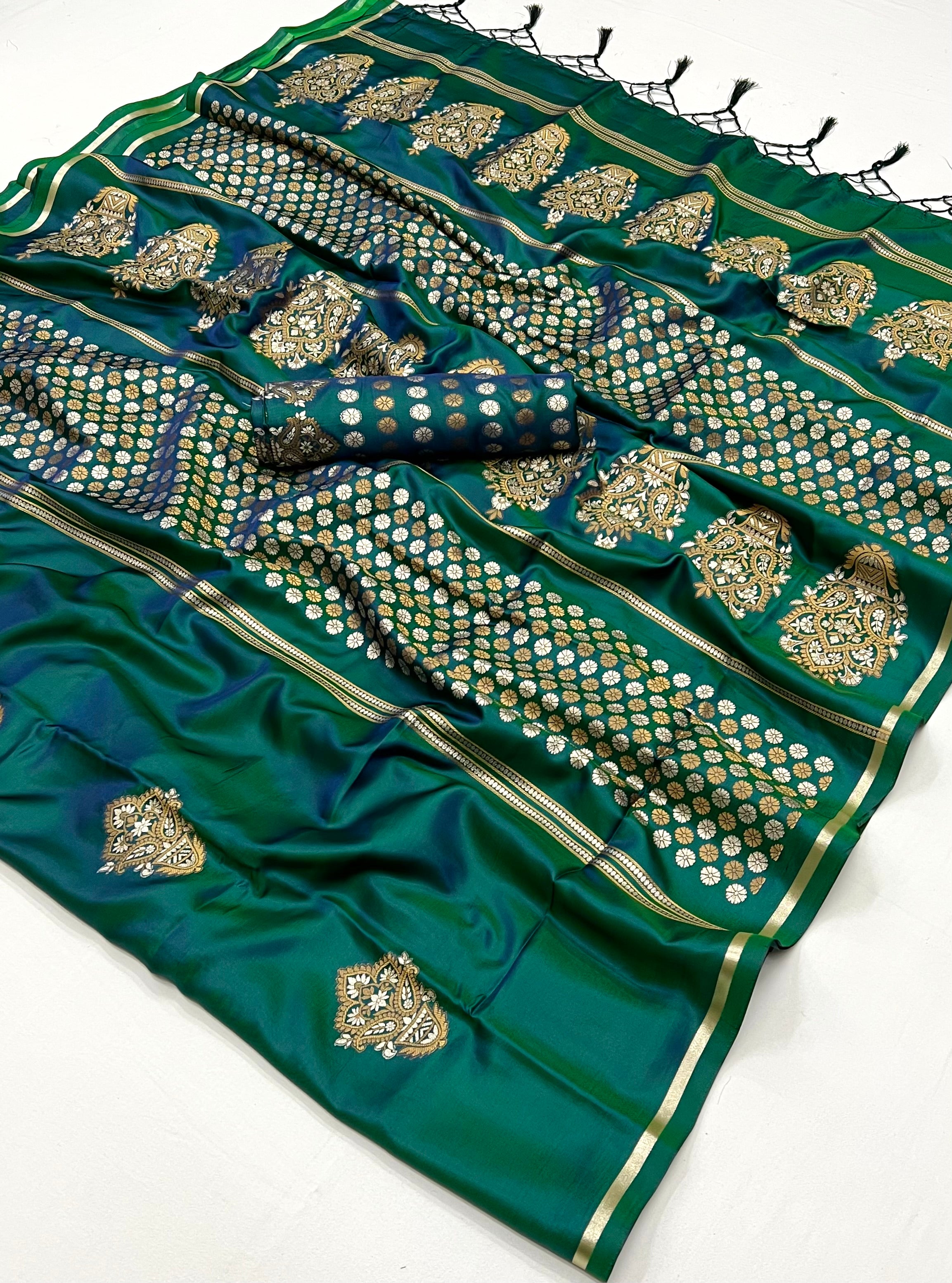 Buy MySilkLove Killarney Green Woven Banarasi Satin Silk Saree Online