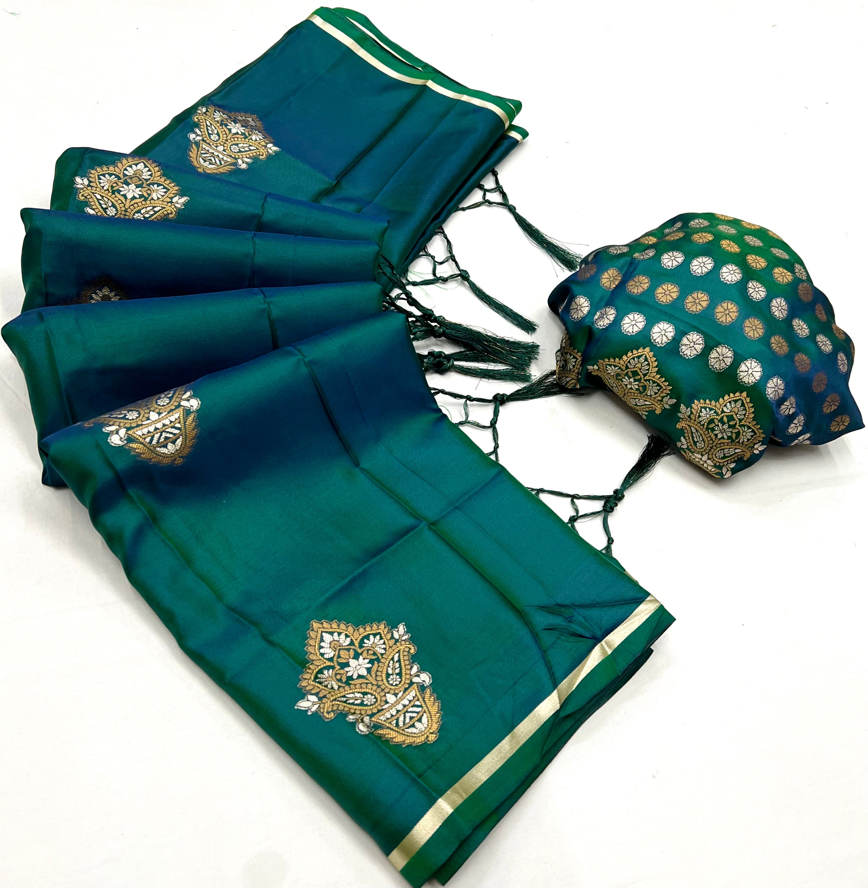 Buy MySilkLove Killarney Green Woven Banarasi Satin Silk Saree Online