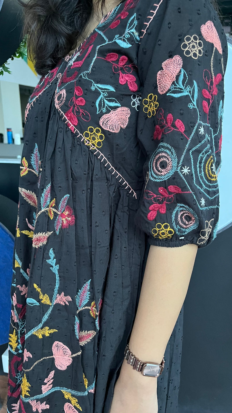 Eerie Black Thread Handmade Embroidery Dress