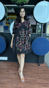 Eerie Black Thread Handmade Embroidery Dress
