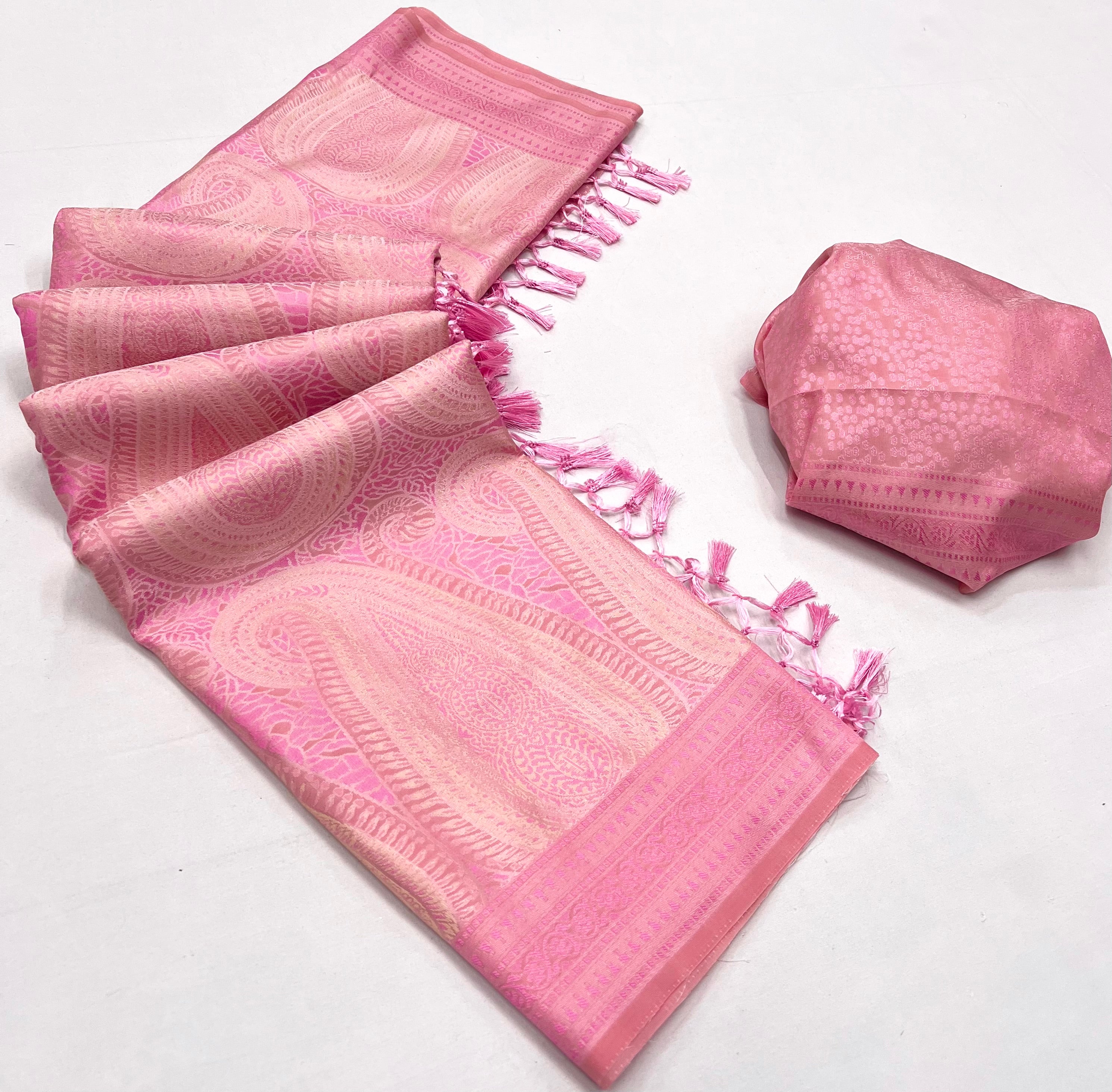 Buy MySilkLove Pastel Pink Woven Kanjivaram Satin Silk Saree Online