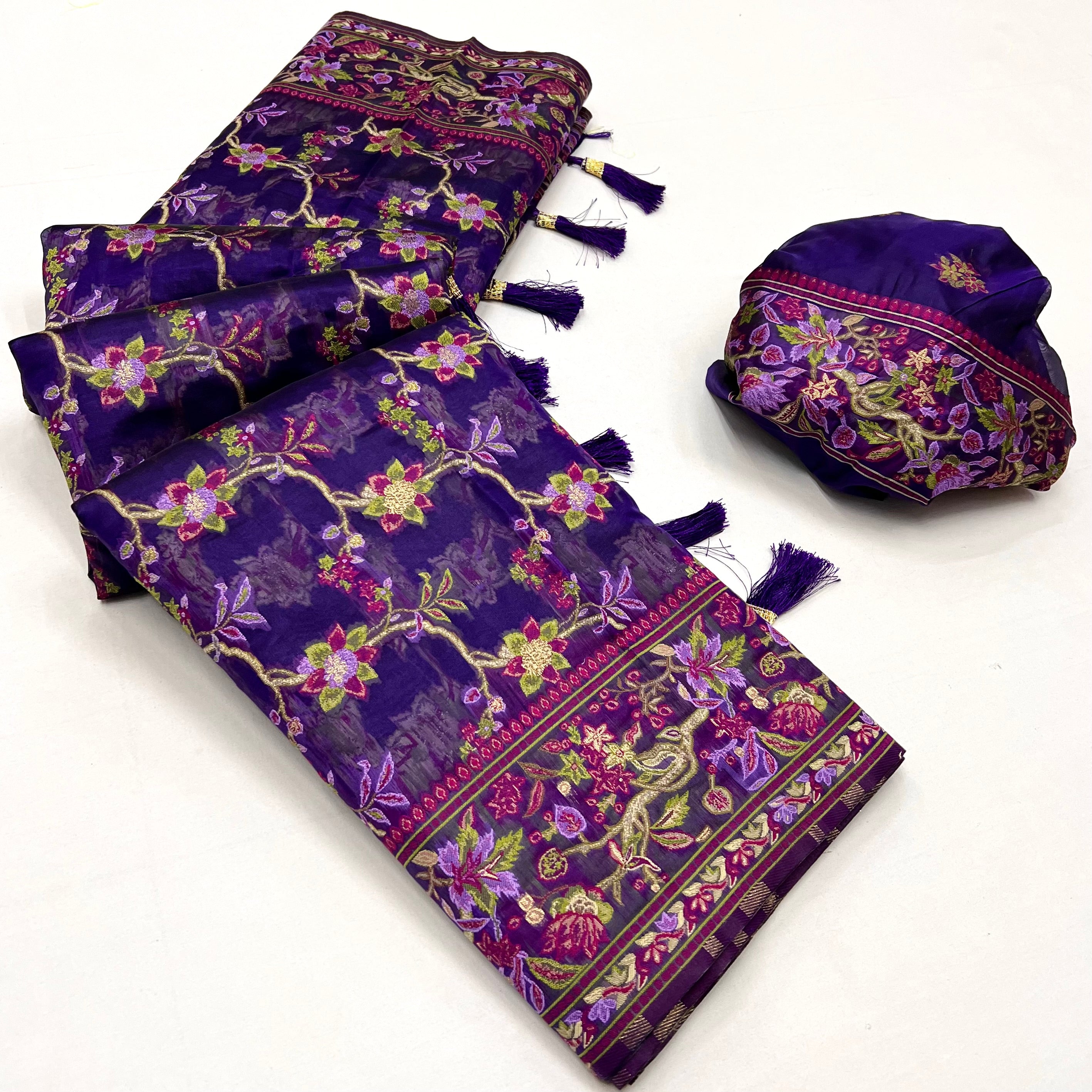 Buy MySilkLove Jamun Purple Organza Handloom Parsi Saree Online