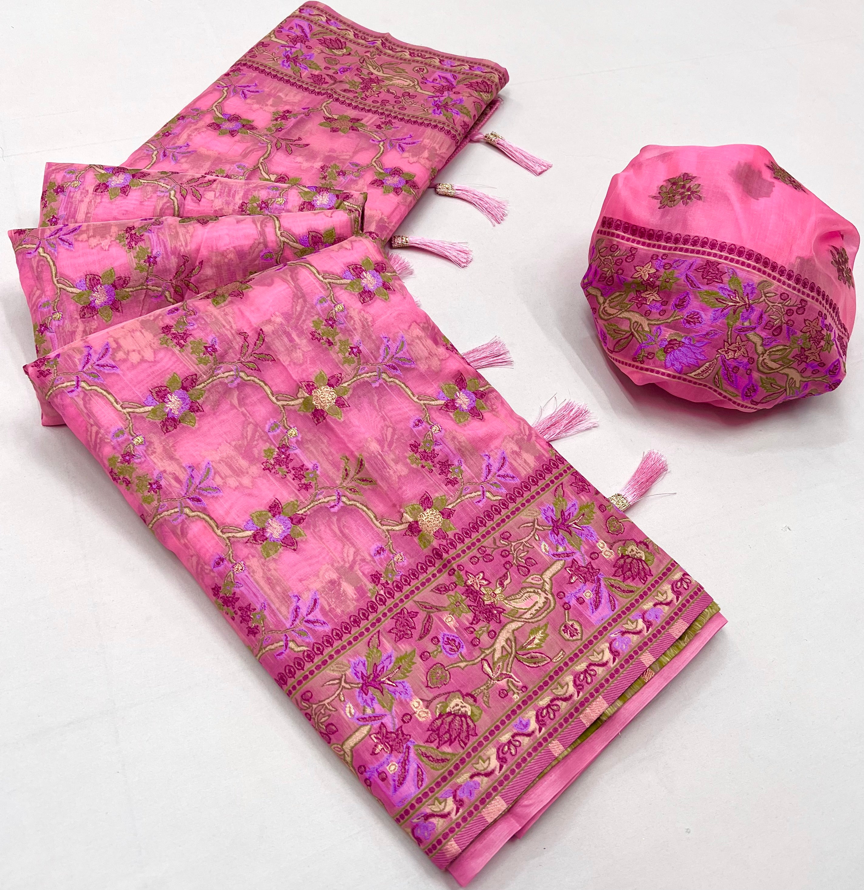 Buy MySilkLove My Pink Organza Handloom Parsi Saree Online