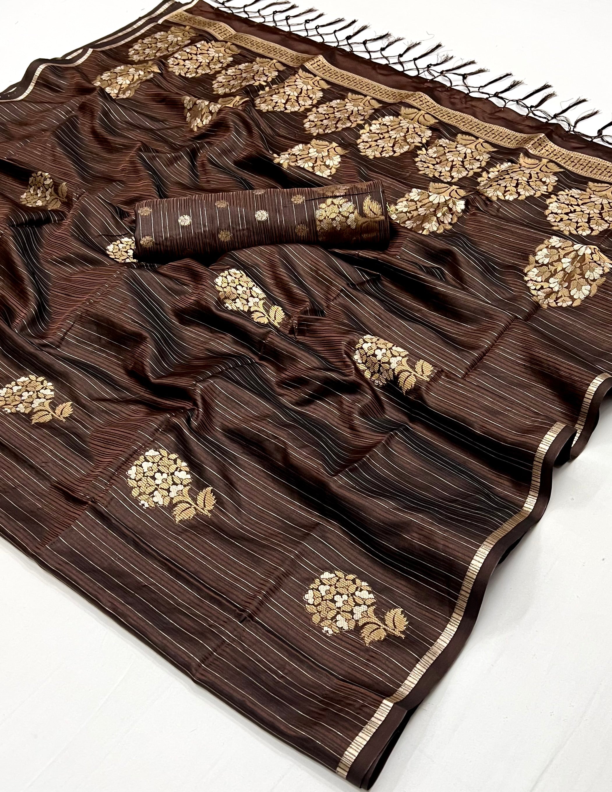 Buy MySilkLove English Walnut Brown Woven Banarasi Satin Silk Saree Online