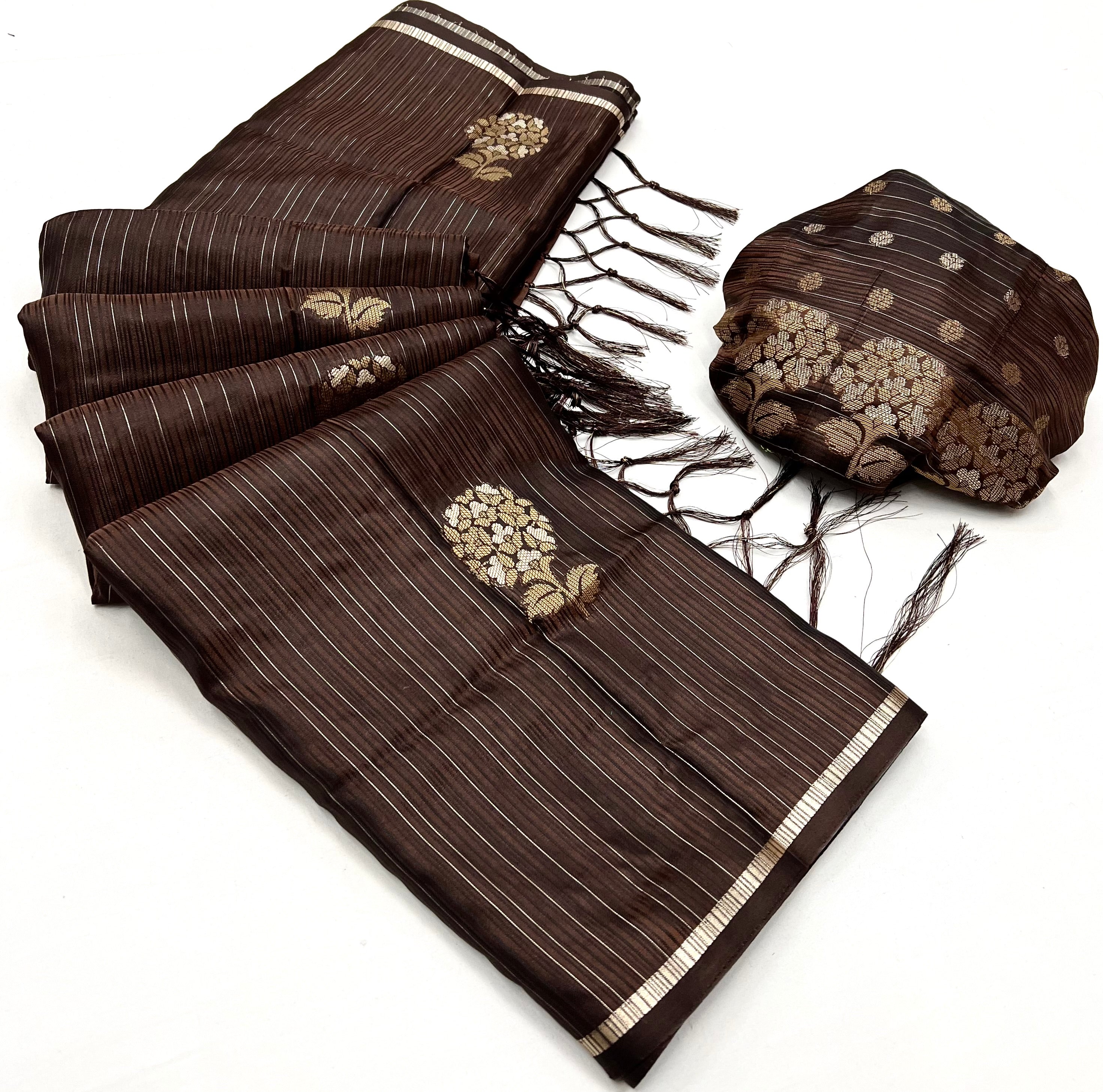 Buy MySilkLove English Walnut Brown Woven Banarasi Satin Silk Saree Online