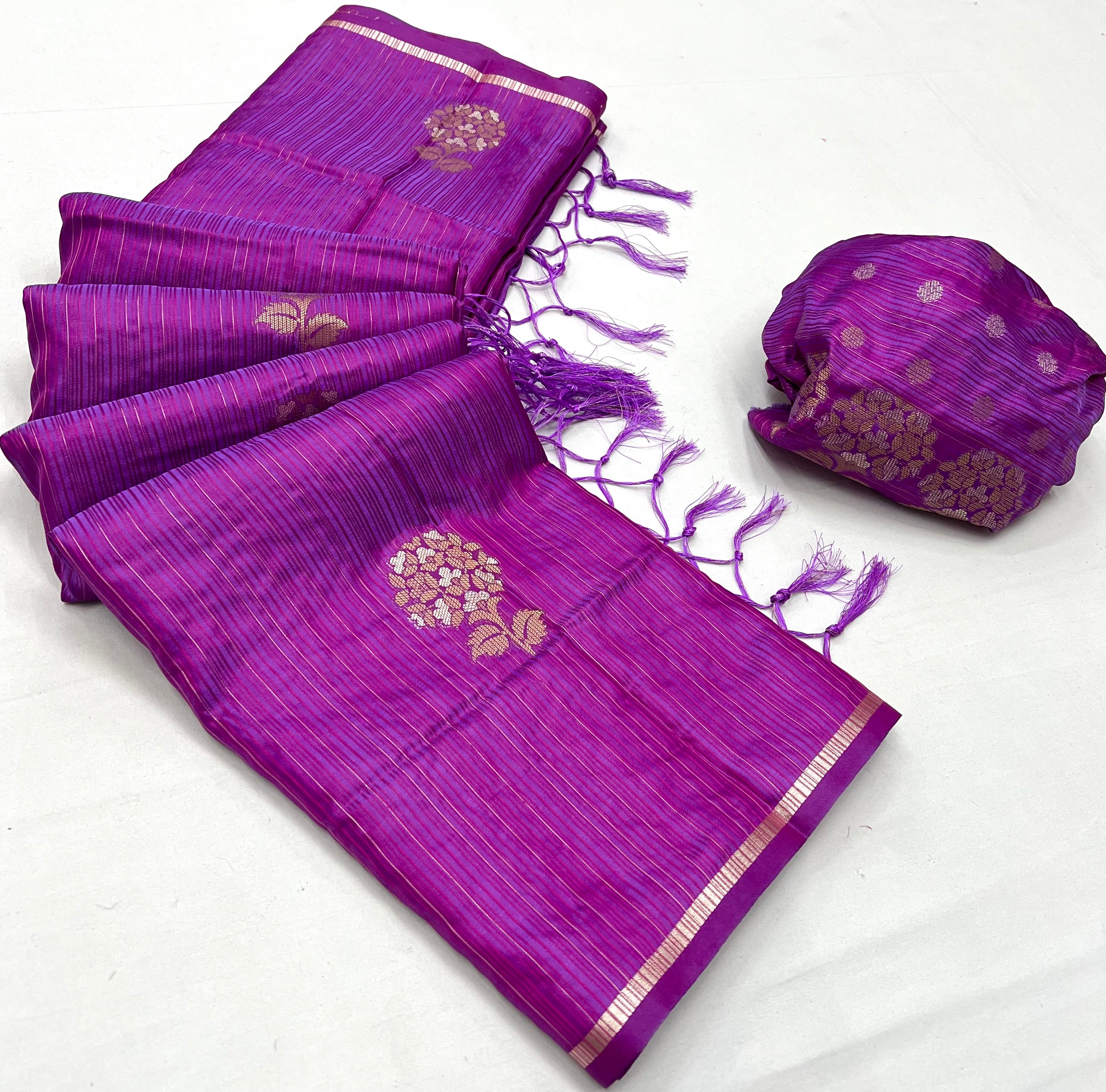 Buy MySilkLove Viola Purple Woven Banarasi Satin Silk Saree Online