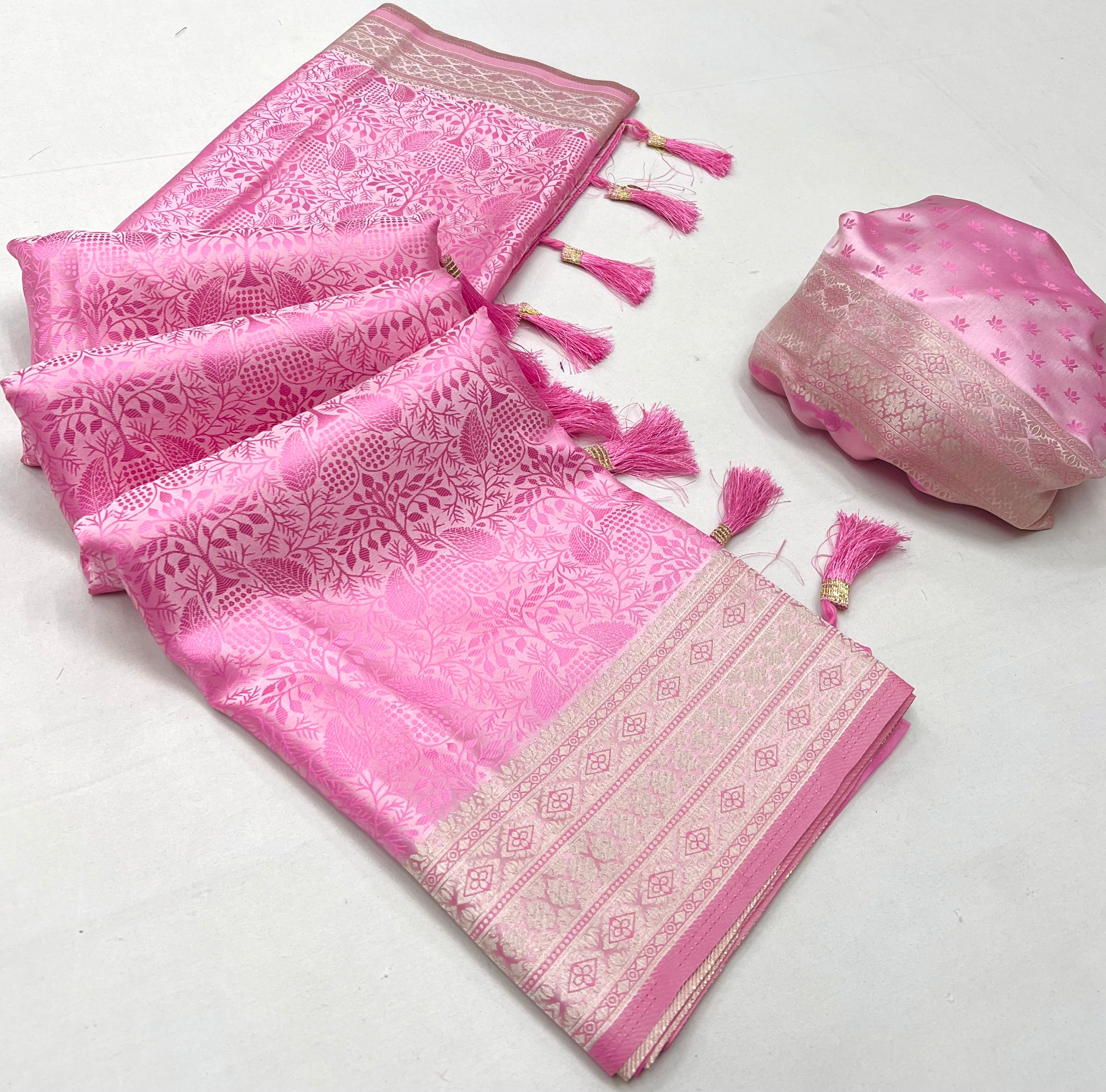 Buy MySilkLove Sea Pink Woven Banarasi Satin Silk Saree Online