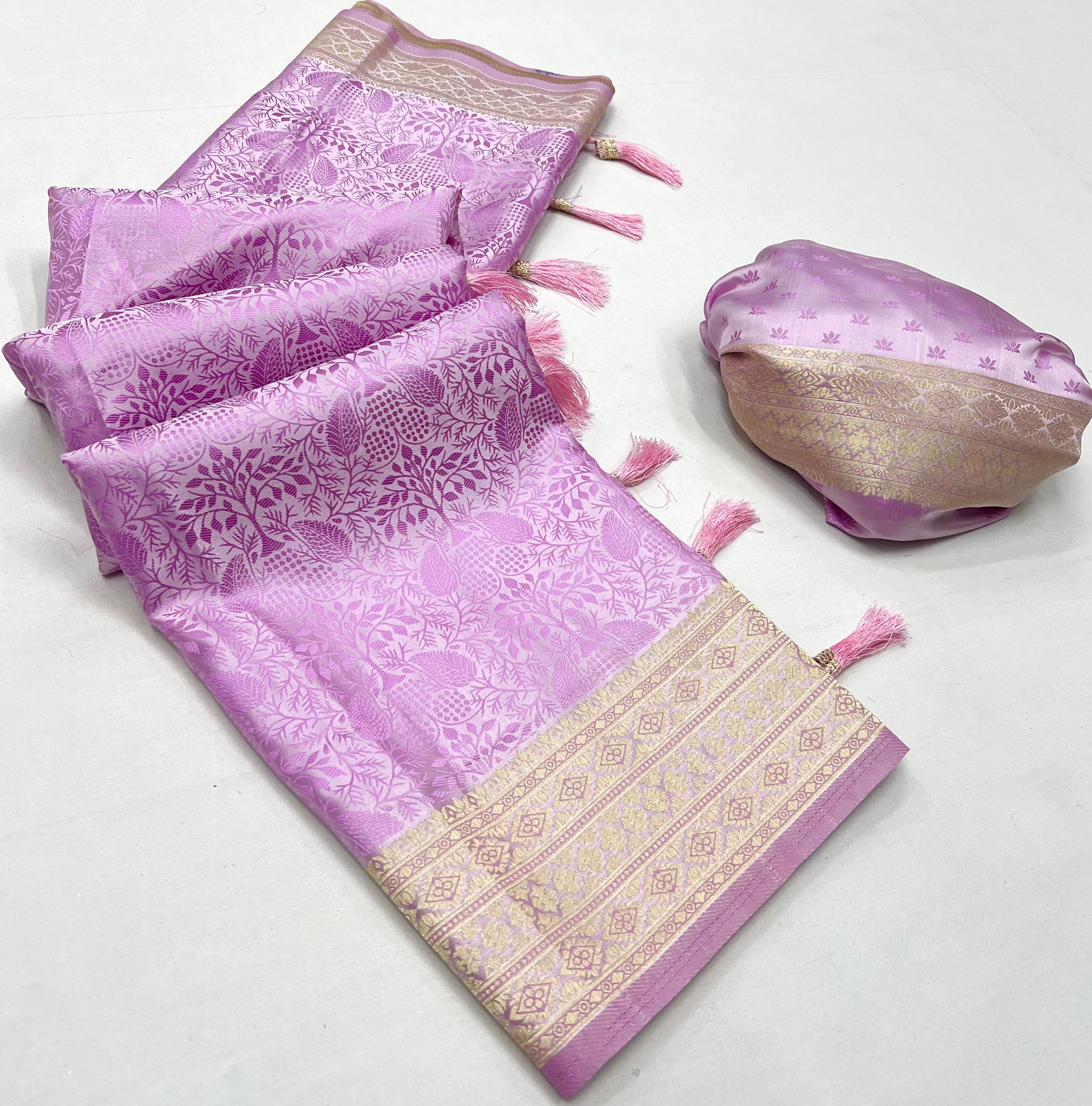 Buy MySilkLove Biloba Flower Purple Woven Banarasi Satin Silk Saree Online