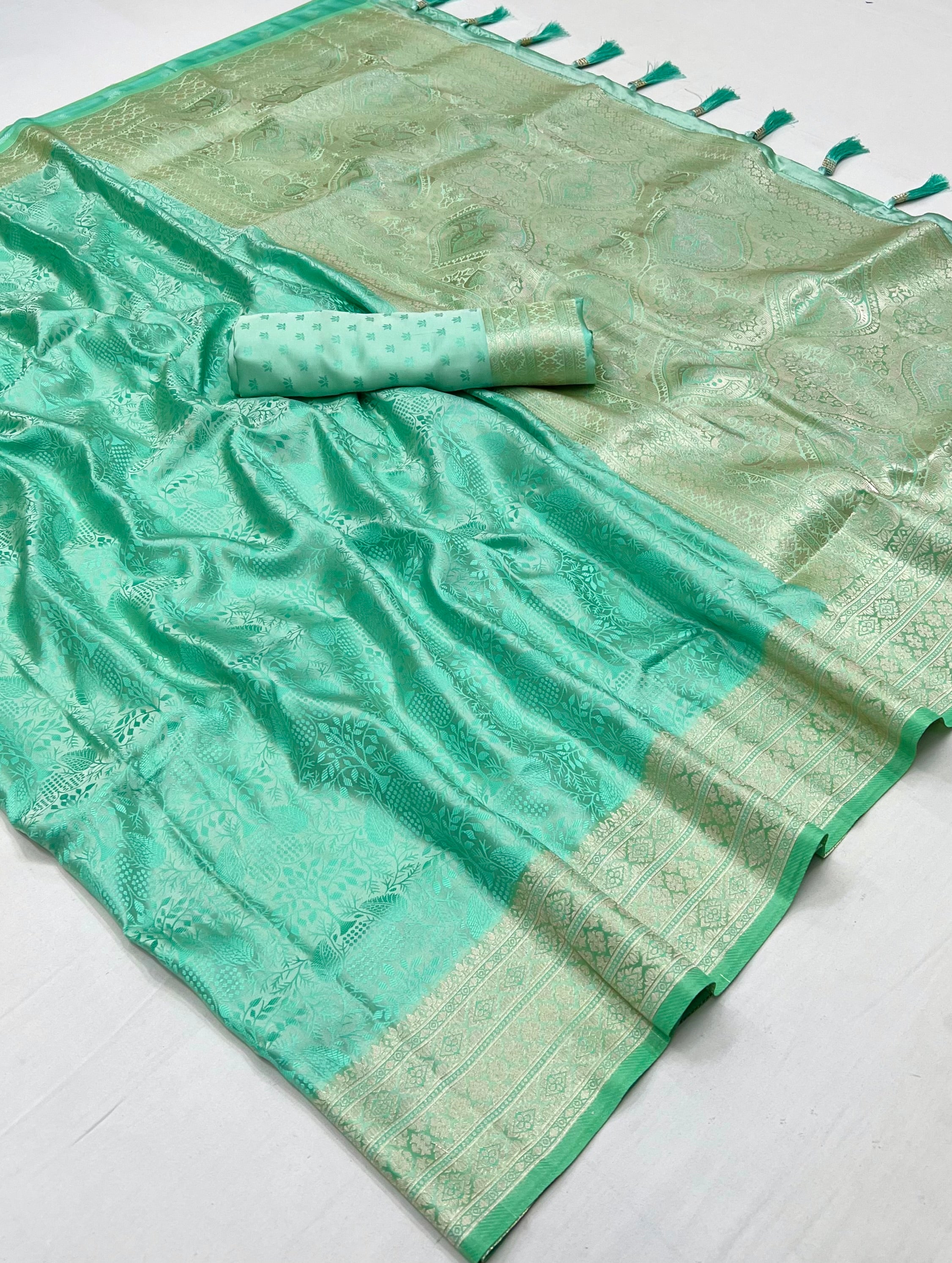 Buy MySilkLove Summer Green Woven Banarasi Satin Silk Saree Online