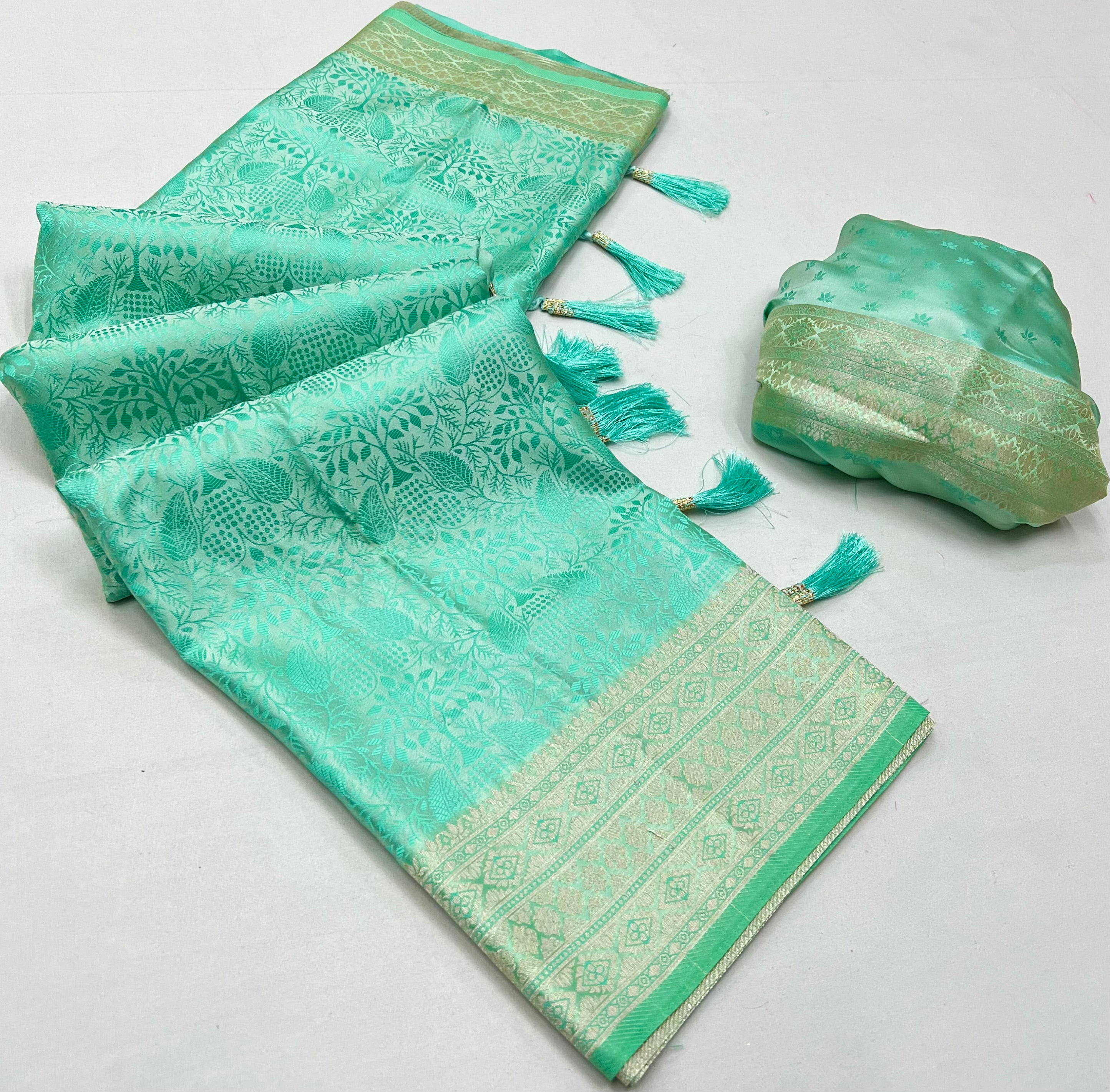 Buy MySilkLove Summer Green Woven Banarasi Satin Silk Saree Online