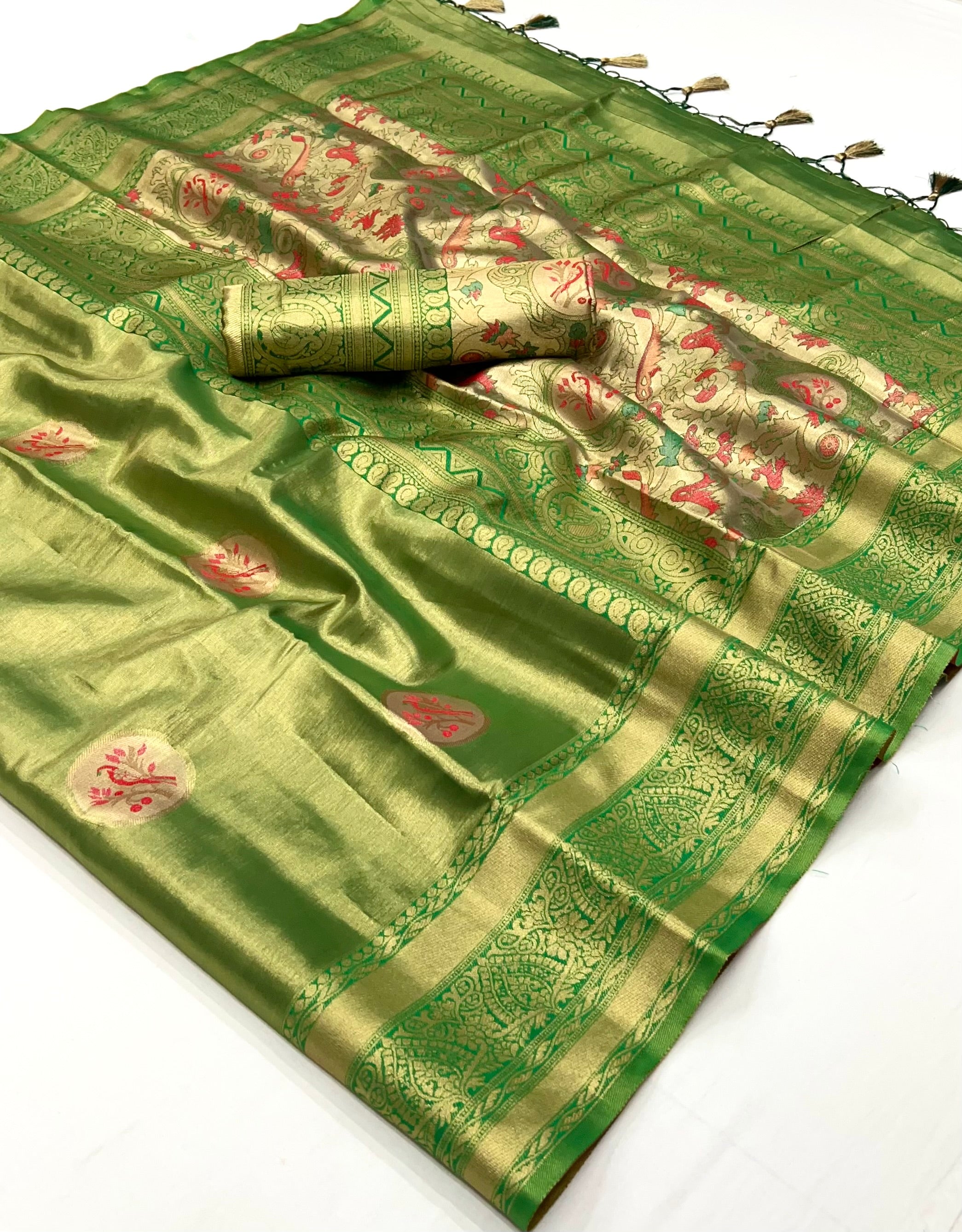 Buy MySilkLove Dingley Green Dual Tone Banarasi Silk Saree Online