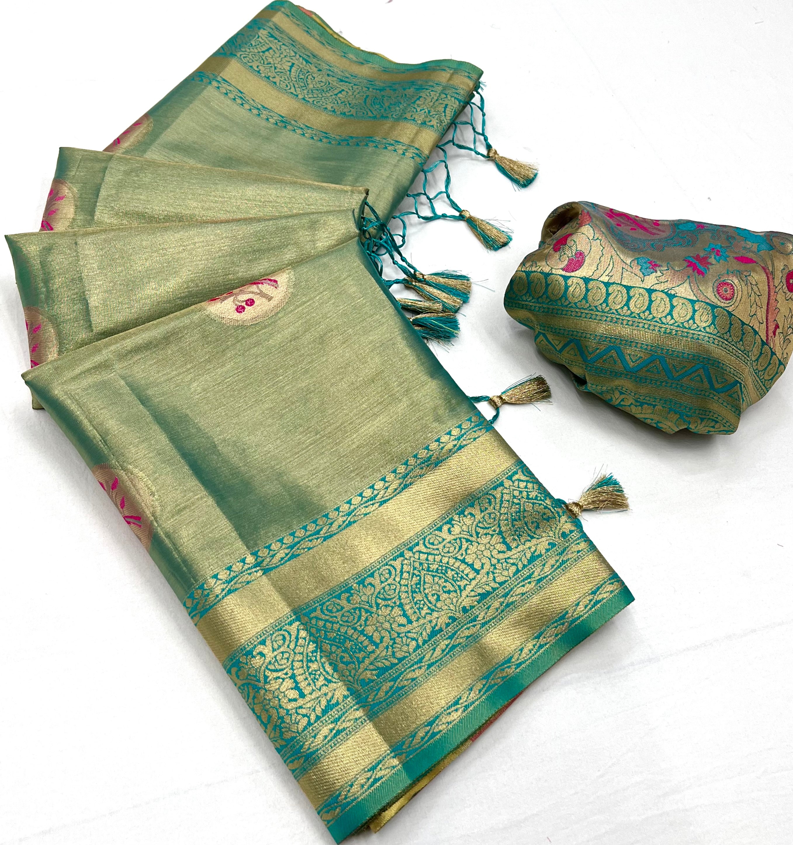 Buy MySilkLove Glade Green Dual Tone Banarasi Silk Saree Online