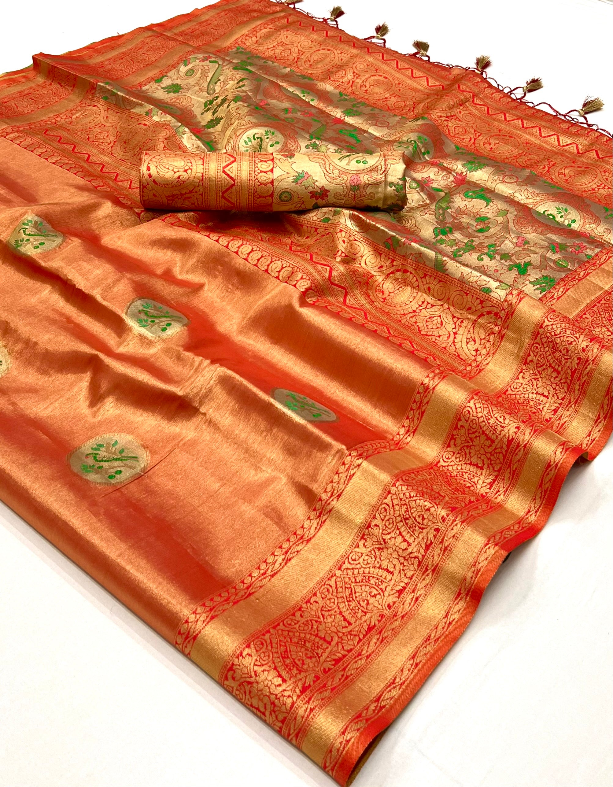 Buy MySilkLove Cognac Peach Dual Tone Banarasi Silk Saree Online