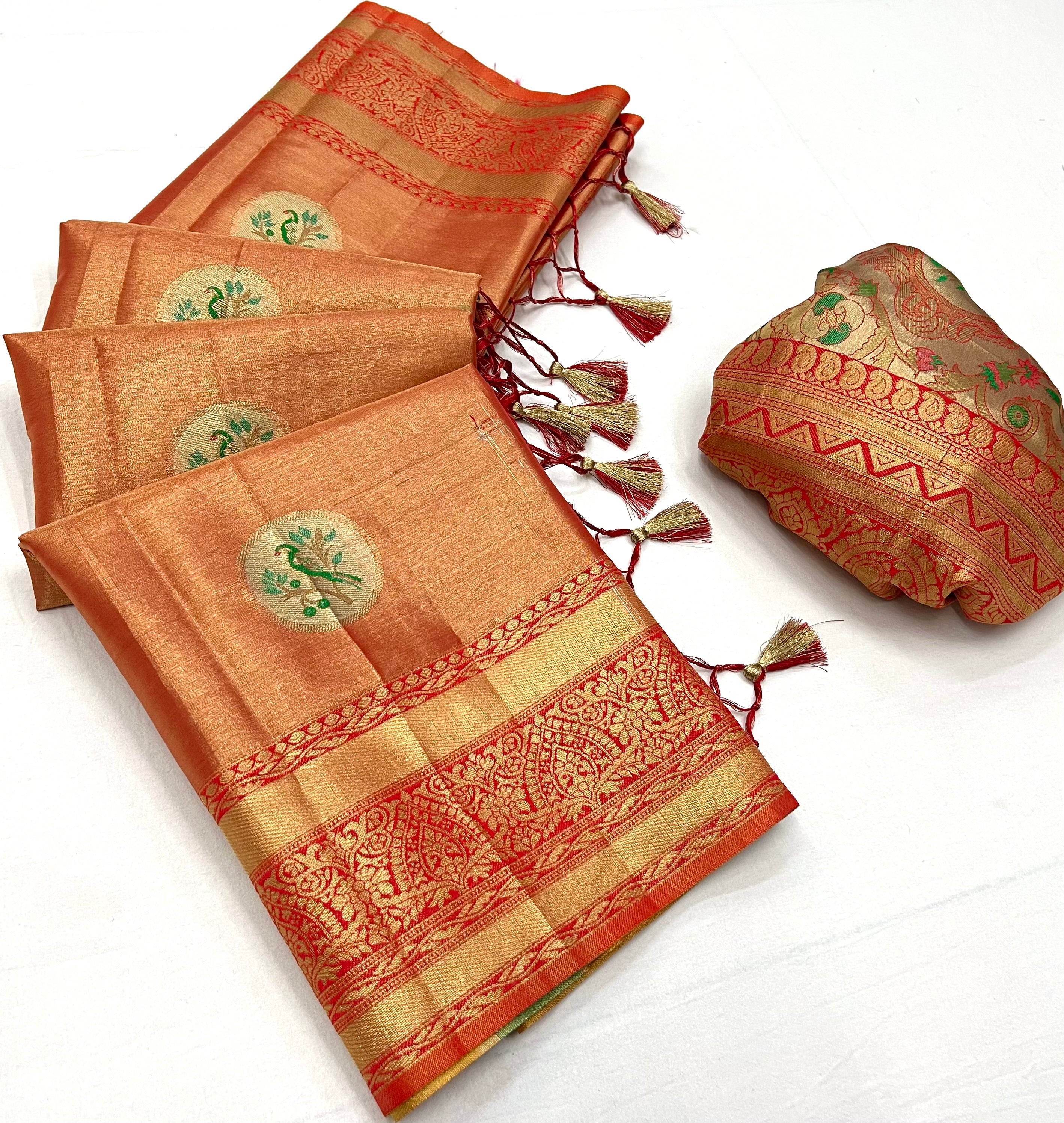 Buy MySilkLove Cognac Peach Dual Tone Banarasi Silk Saree Online