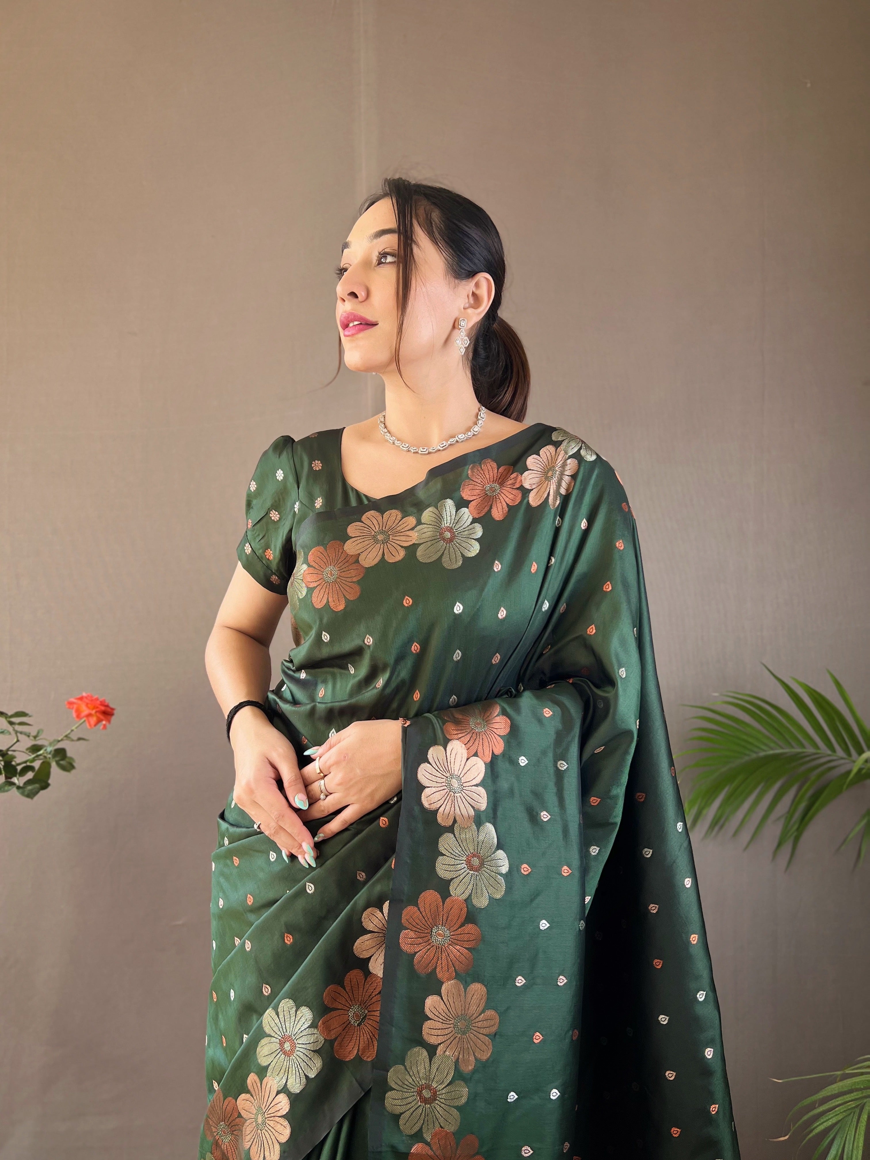 Buy MySilkLove Cuty Sark Green Floral Woven Designer Silk Saree Online