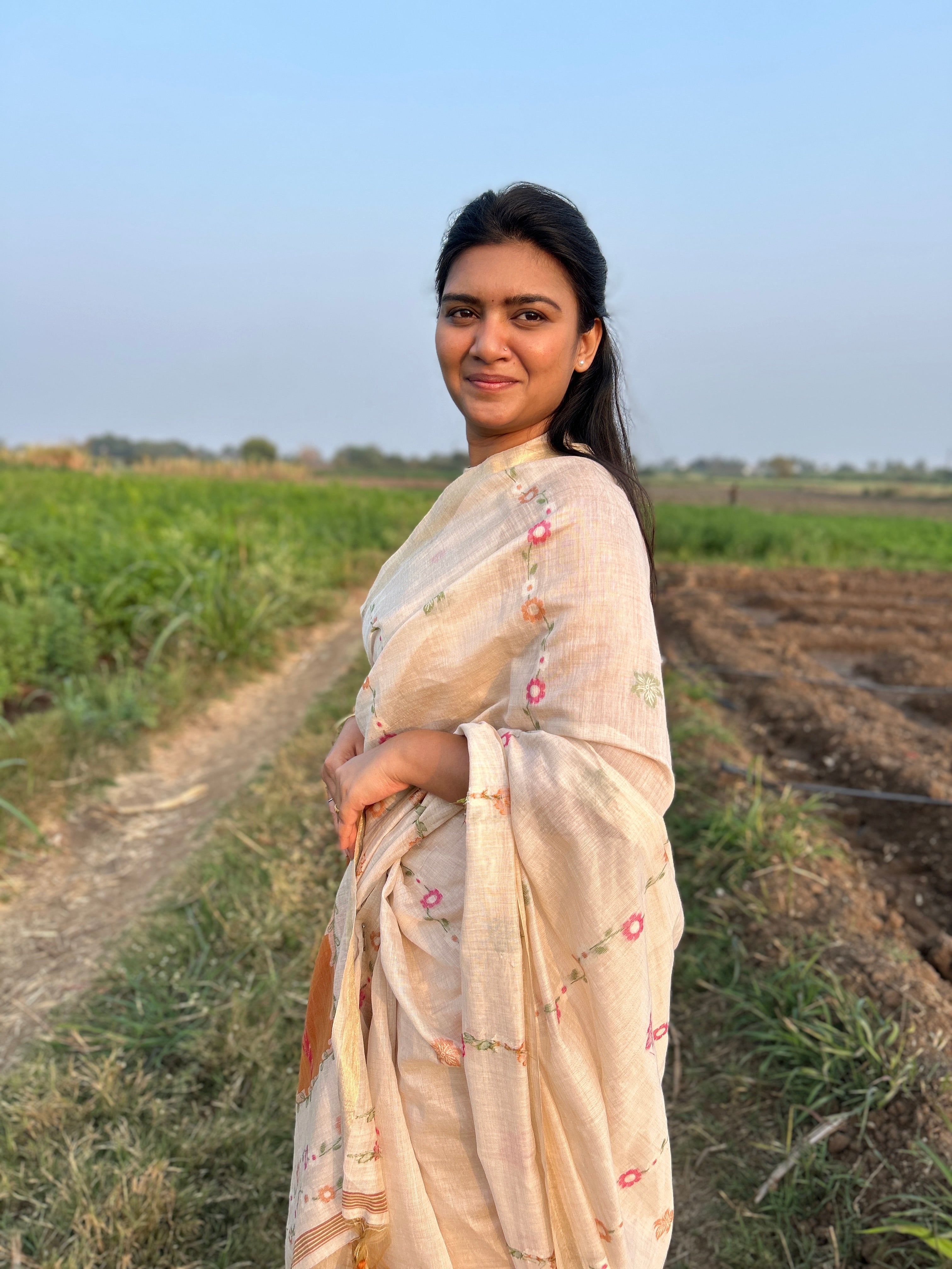 Buy MySilkLove Coconut Cream Handloom Muga Cotton Saree Online