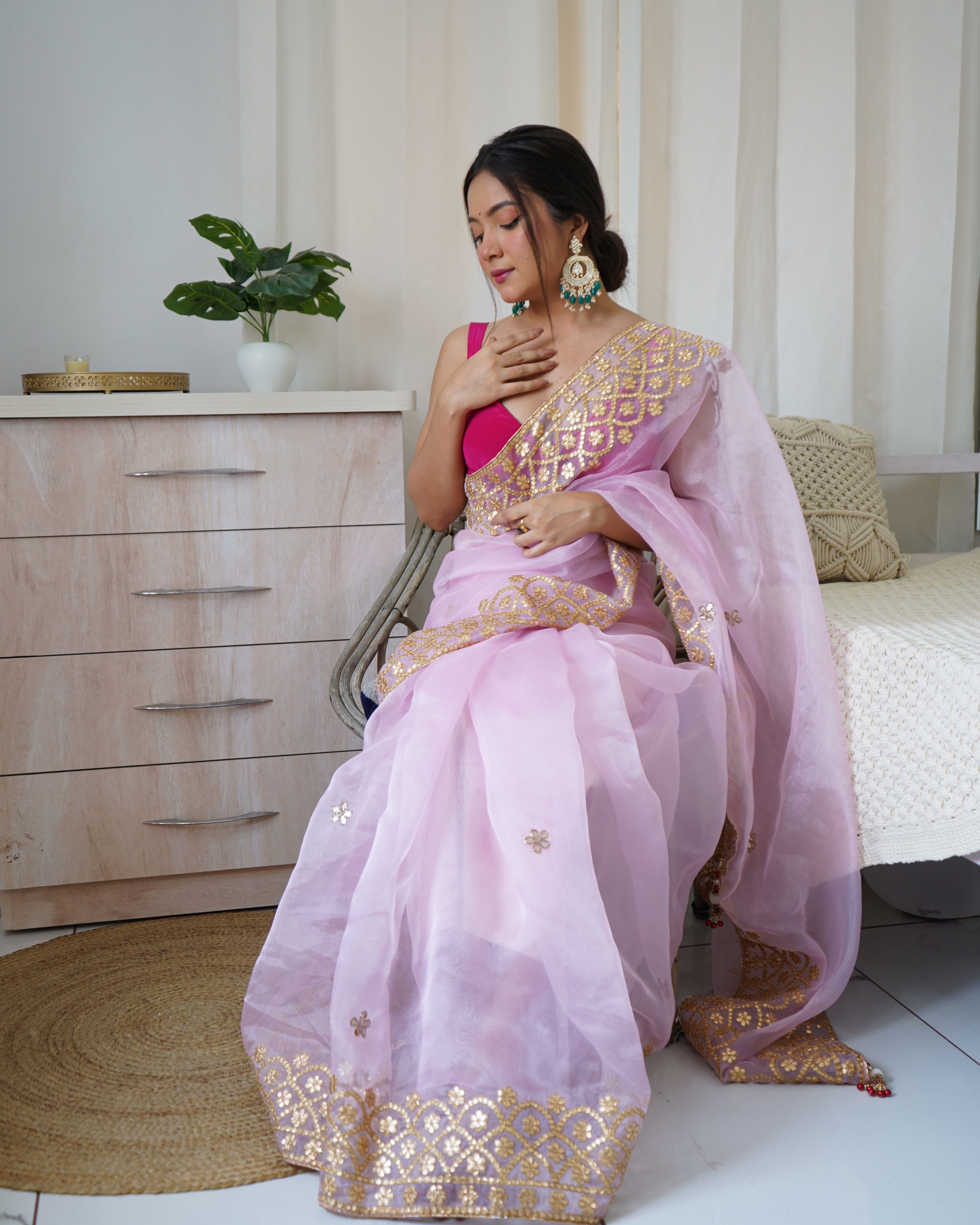 Buy MySilkLove Lilac Pink Organza Saree Online