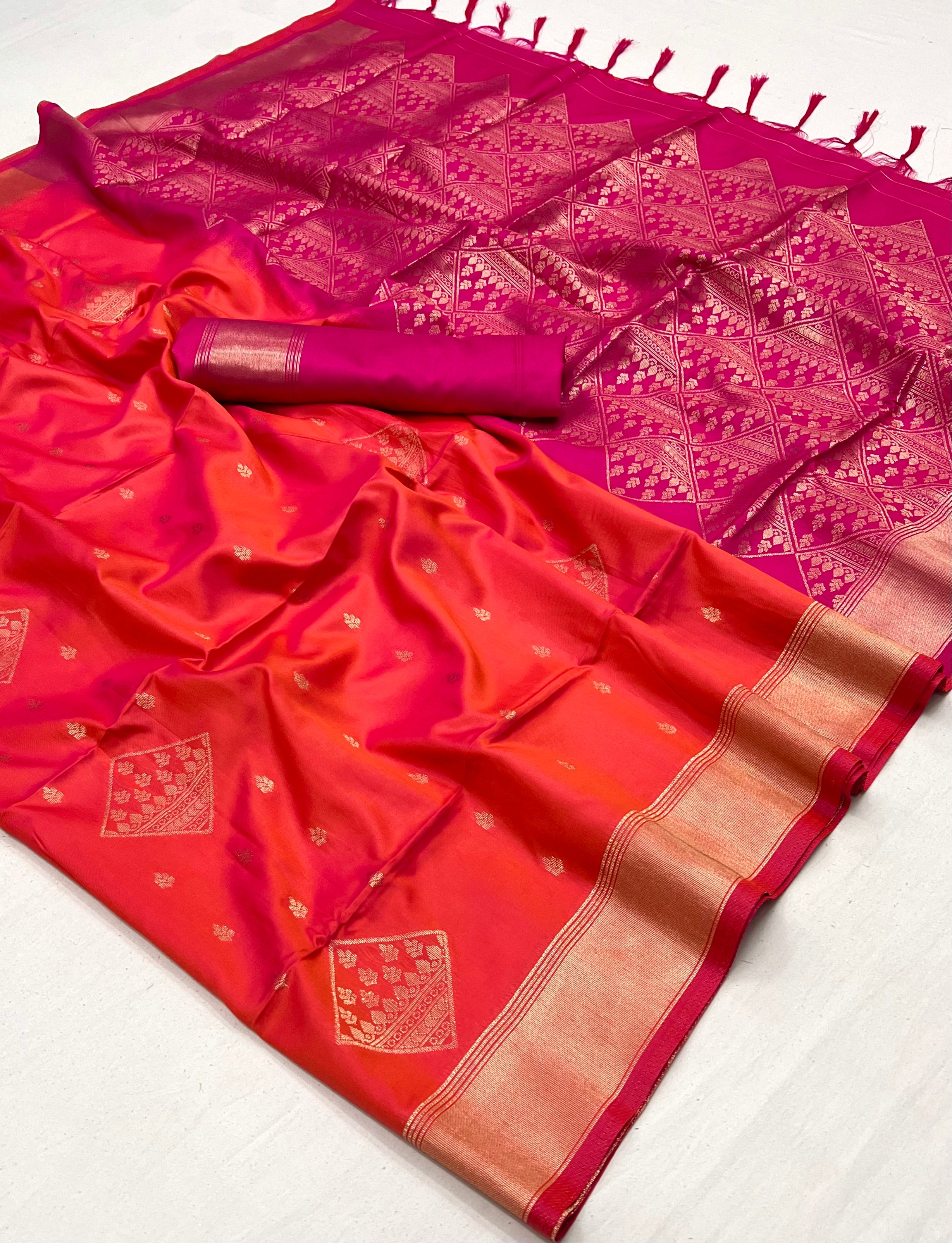 Buy MySilkLove Beauty Orange and Pink Banarasi Handloom Saree Online