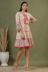 Chestnut Rose Pink Bagru Print Cotton Dress
