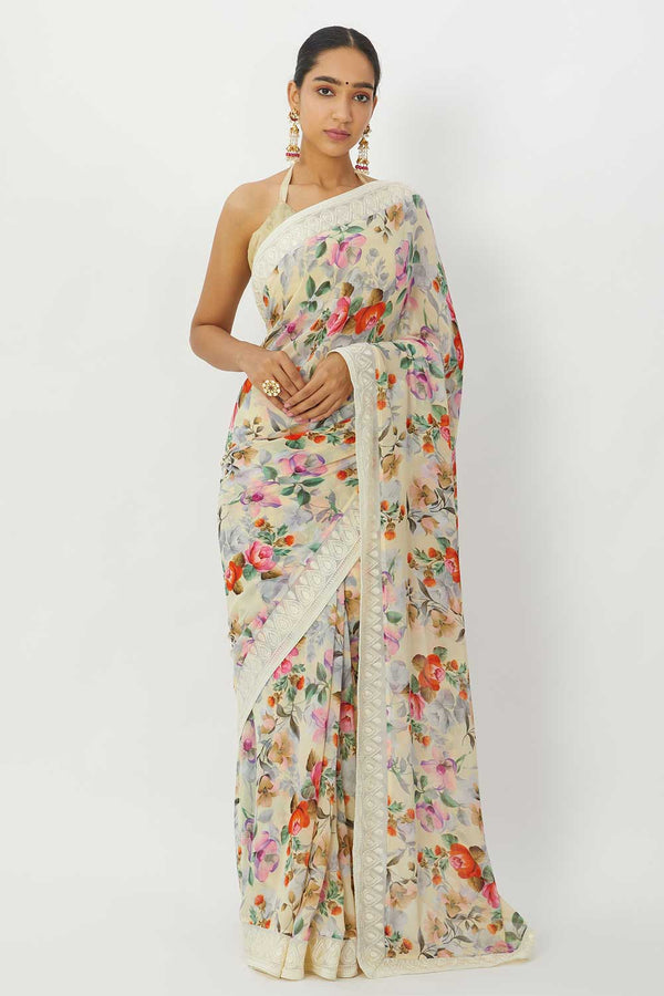 Iron white Georgette Printed Saree